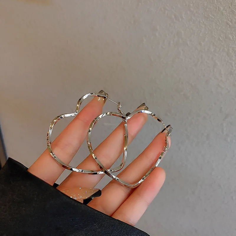Alloy Rhinestone Irregular Heart Hoop Earrings With 925 Sterling Silver Earring Post