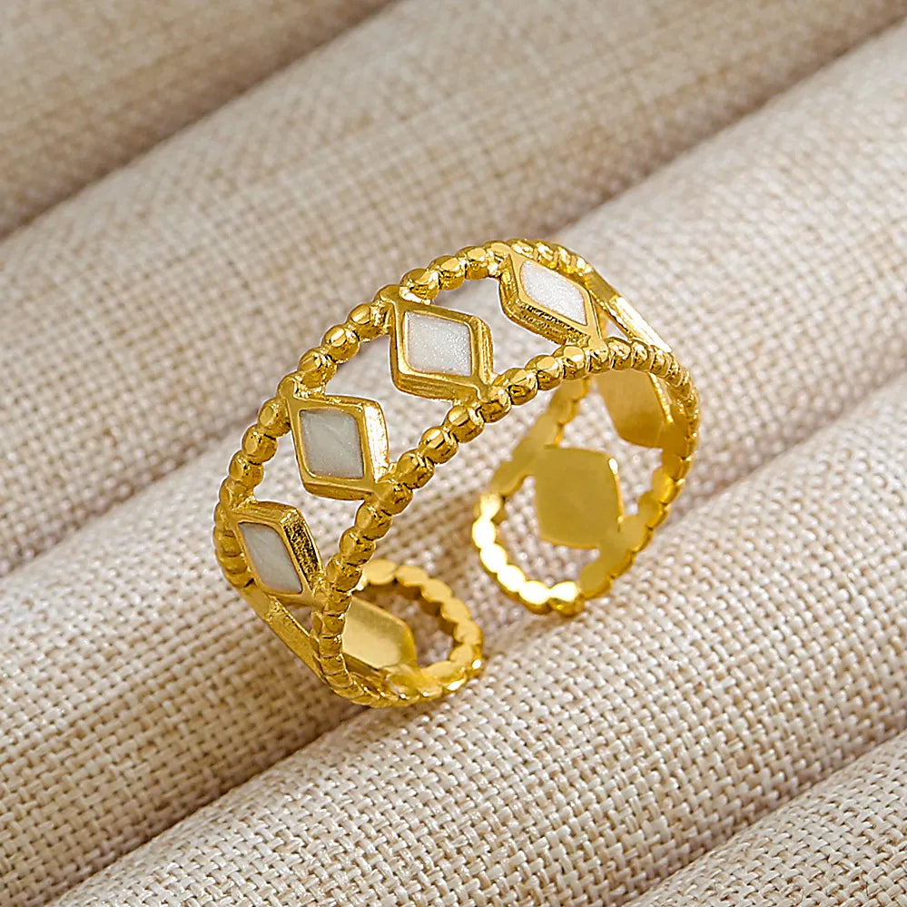 18K Gold Plated Stainless Steel Hollow Shell Adjustable Ring Geometric Open Band