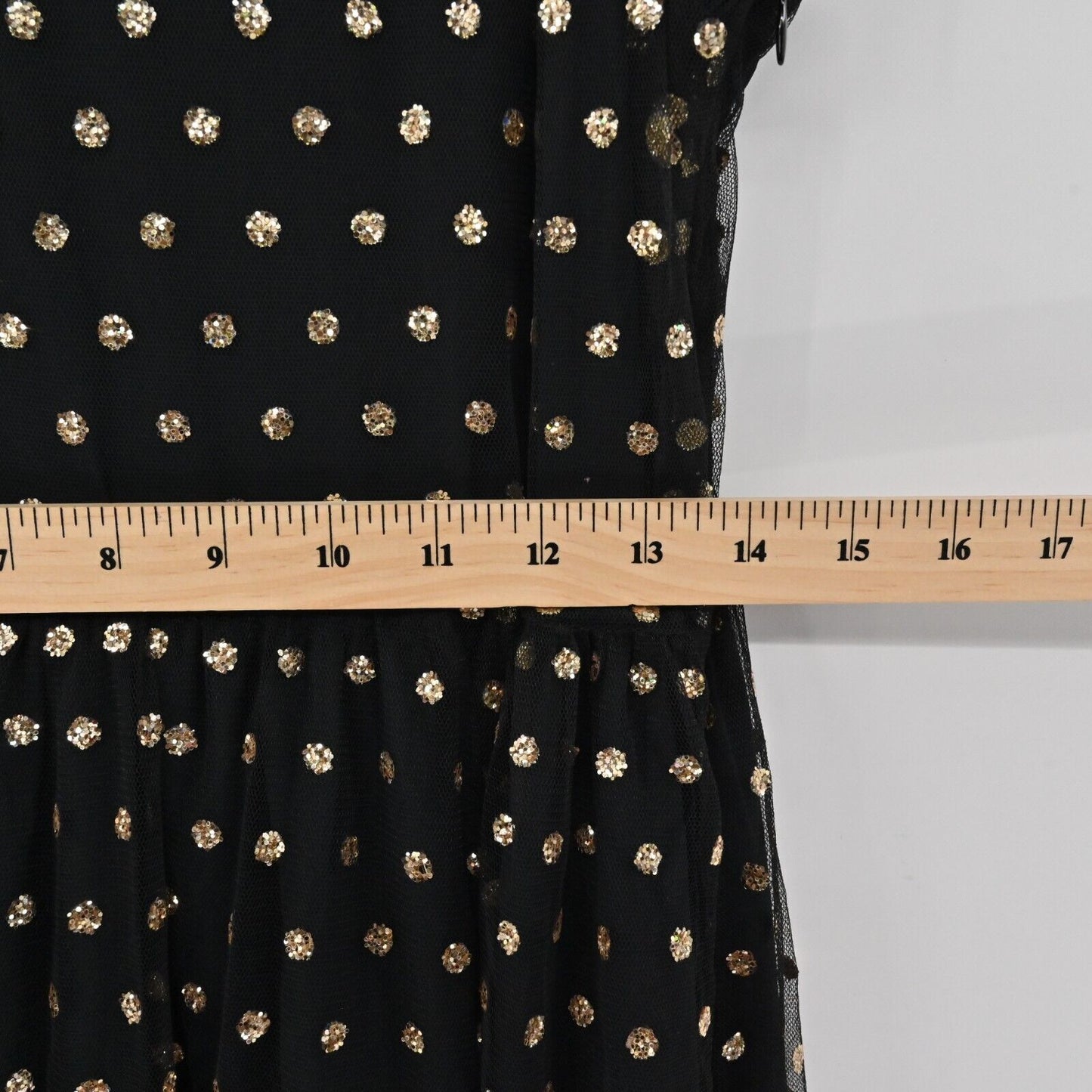 MODCLOTH Dress Womens Size L Another Brilliant Polka Dot Black Gold Tie Shoulder