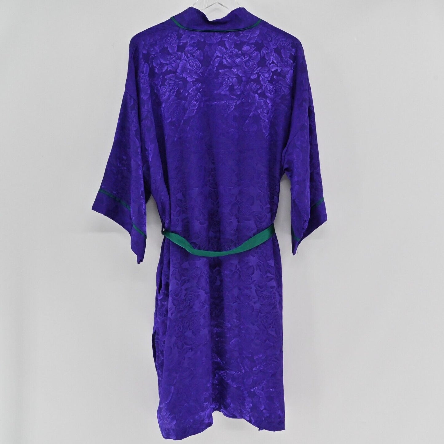 Vtg VICTORIAS SECRET Robe Womens Size OS Long Purple Satin Floral Tie Gold Label