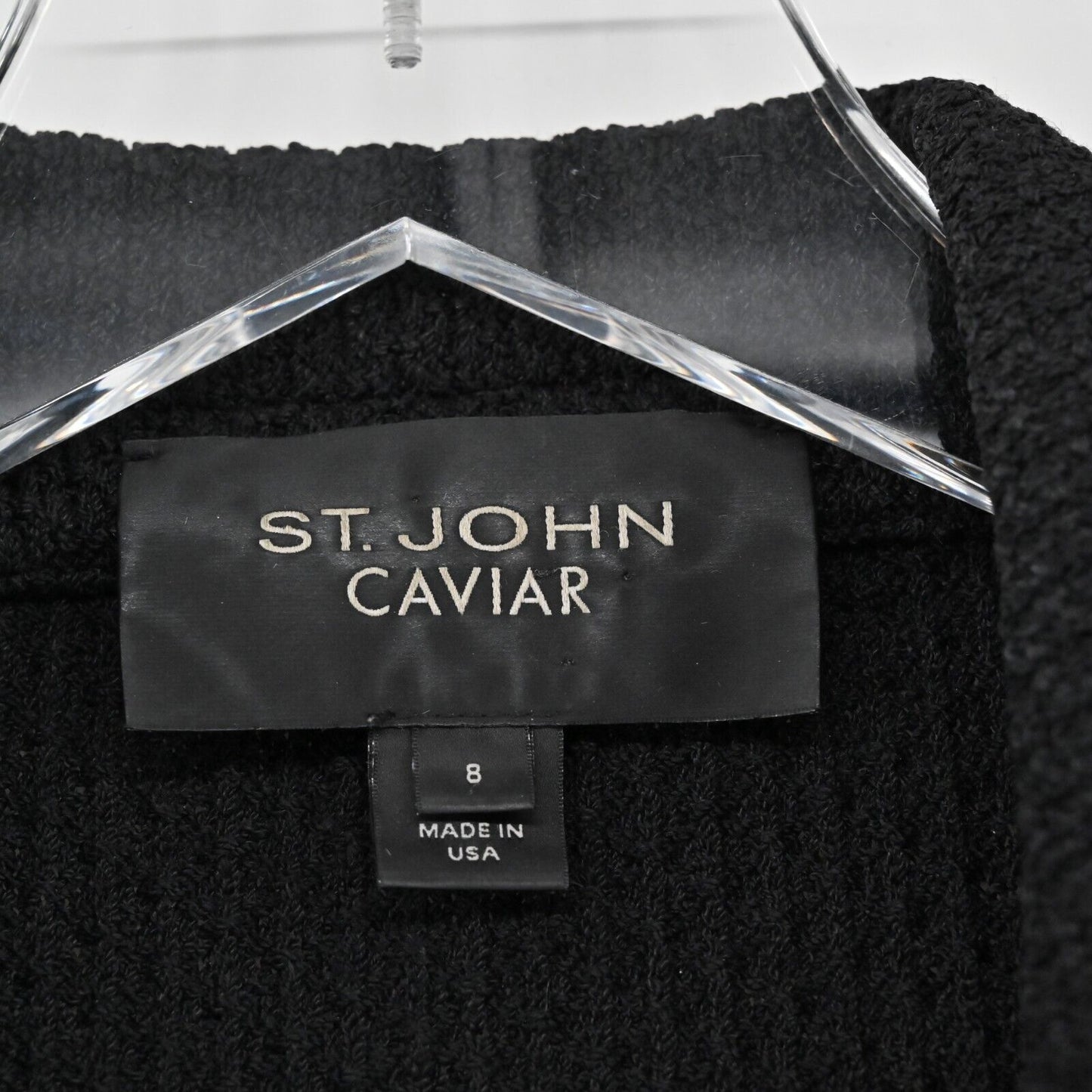 ST JOHN Caviar Parisian Santana Knit Blazer Jacket 3-Button In Black Womens Sz 8
