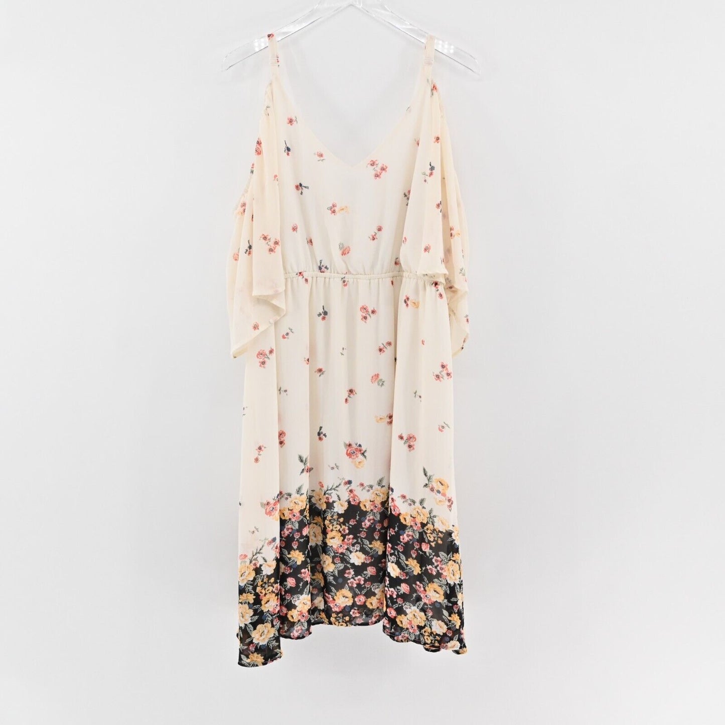 TORRID Dress Size 5X Cream Floral Print Cold Shoulder VNeck Cinch Waist Spring
