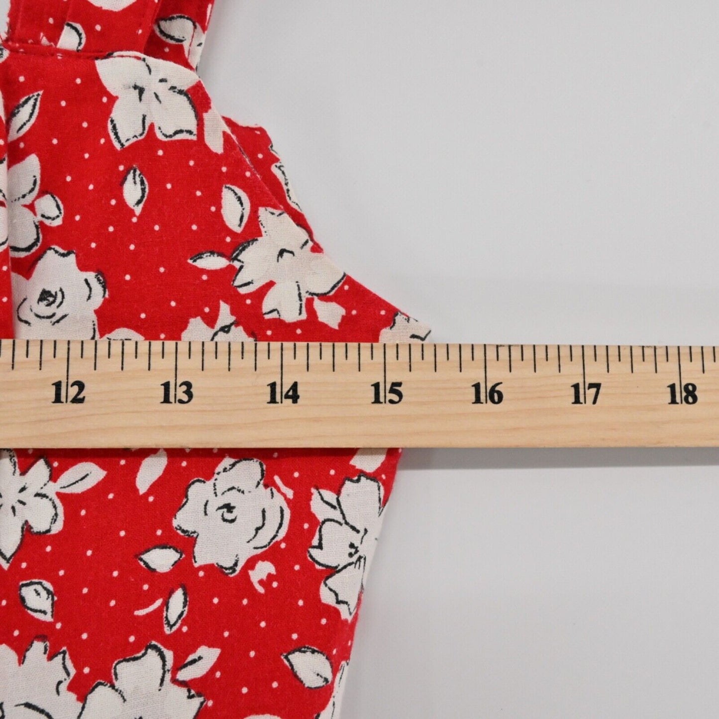 Vtg PAQUETTE Dress Women Sz 6 Red Floral Cotton Square Neck Basque Waist USA 90s