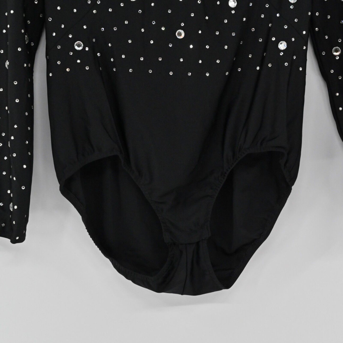 VINTAGE Bodysuit Womens Size 8 Black Rhinestone Mock Neck Long Sleeve Dance Glam