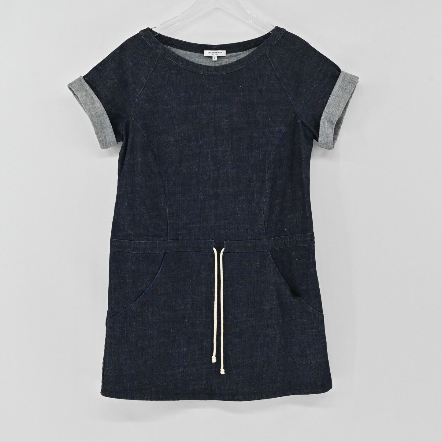EMERSON FRY Dress Womens Size L Blue Jean Drawstring Waist Denim Tuckernuck