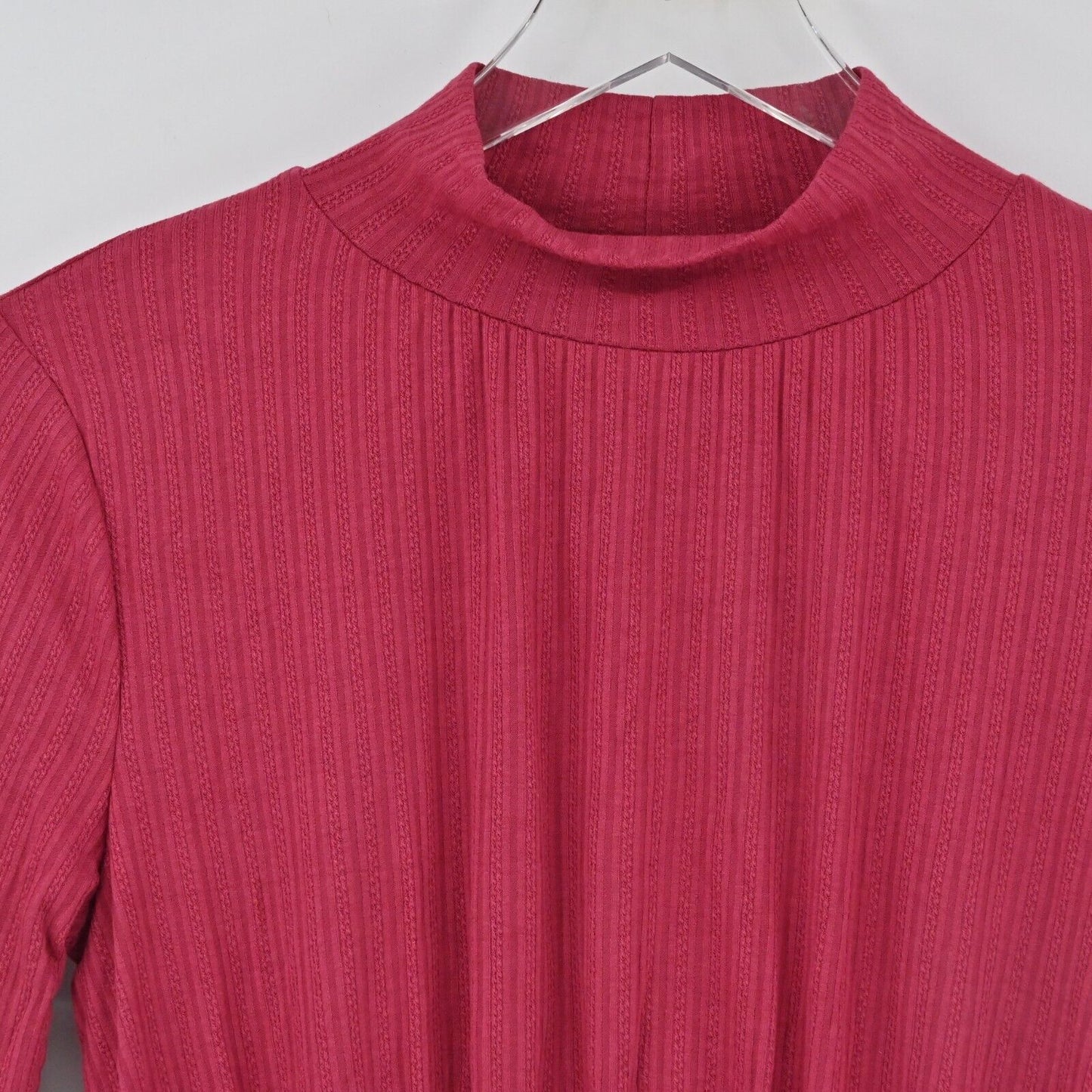 LOST WANDER Top Womens Sz XS Pink Smocked Hem Blouse Mock Neck Long Sleeve NEW