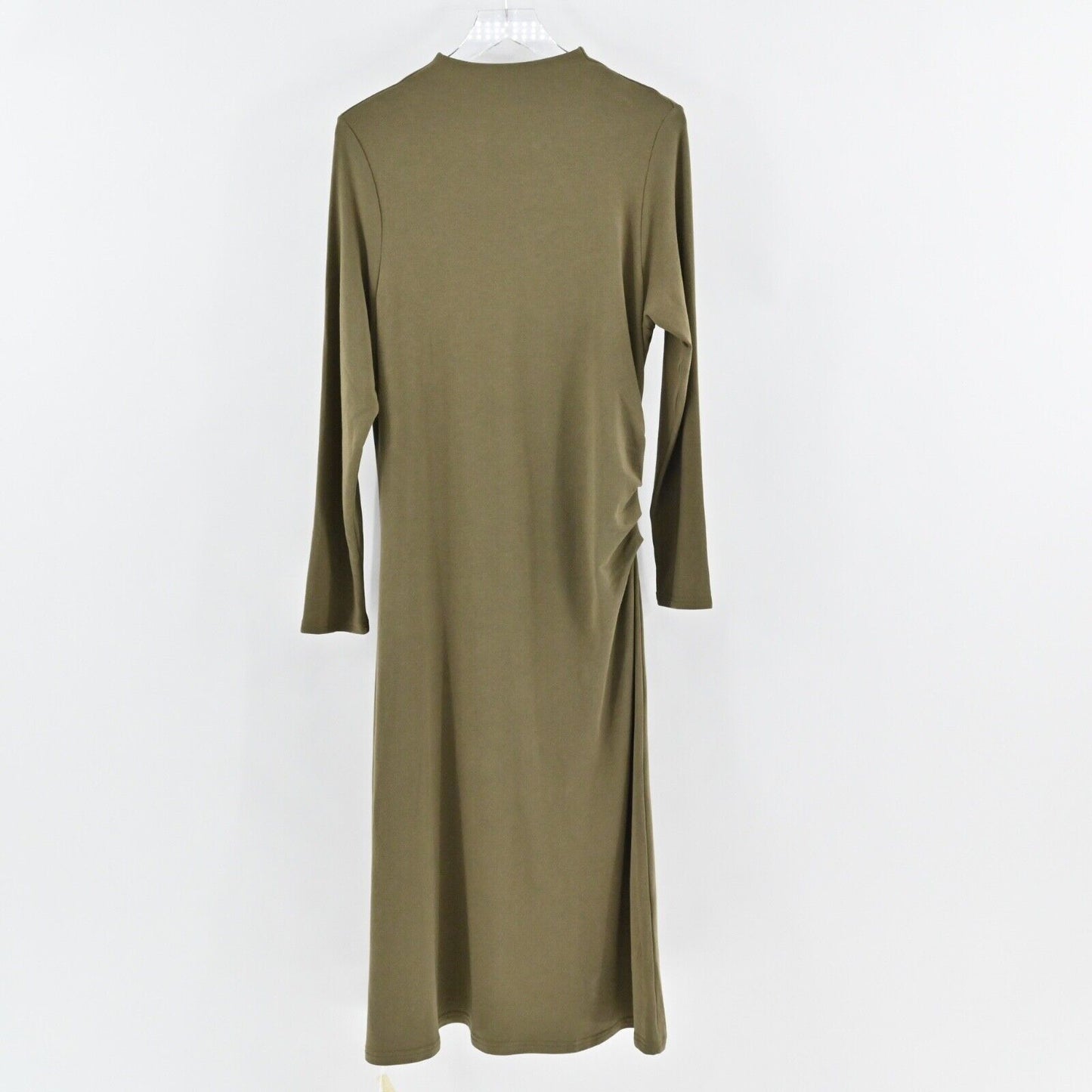 OGL Dress Size 2XL Green Heat Tech Mock Neck Long Sleeve Ruched Tucks Midi NEW