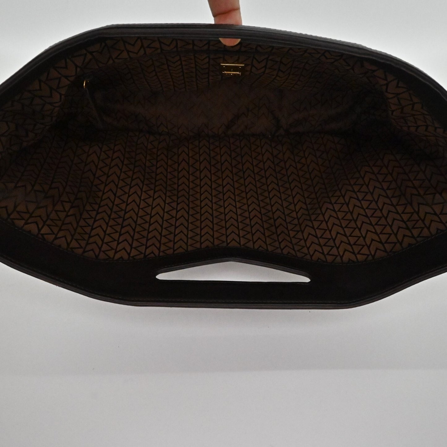 MICHAEL KORS Monogram Bag MK Print Cutout Handle Mixed Media Brown Tan Decoupe