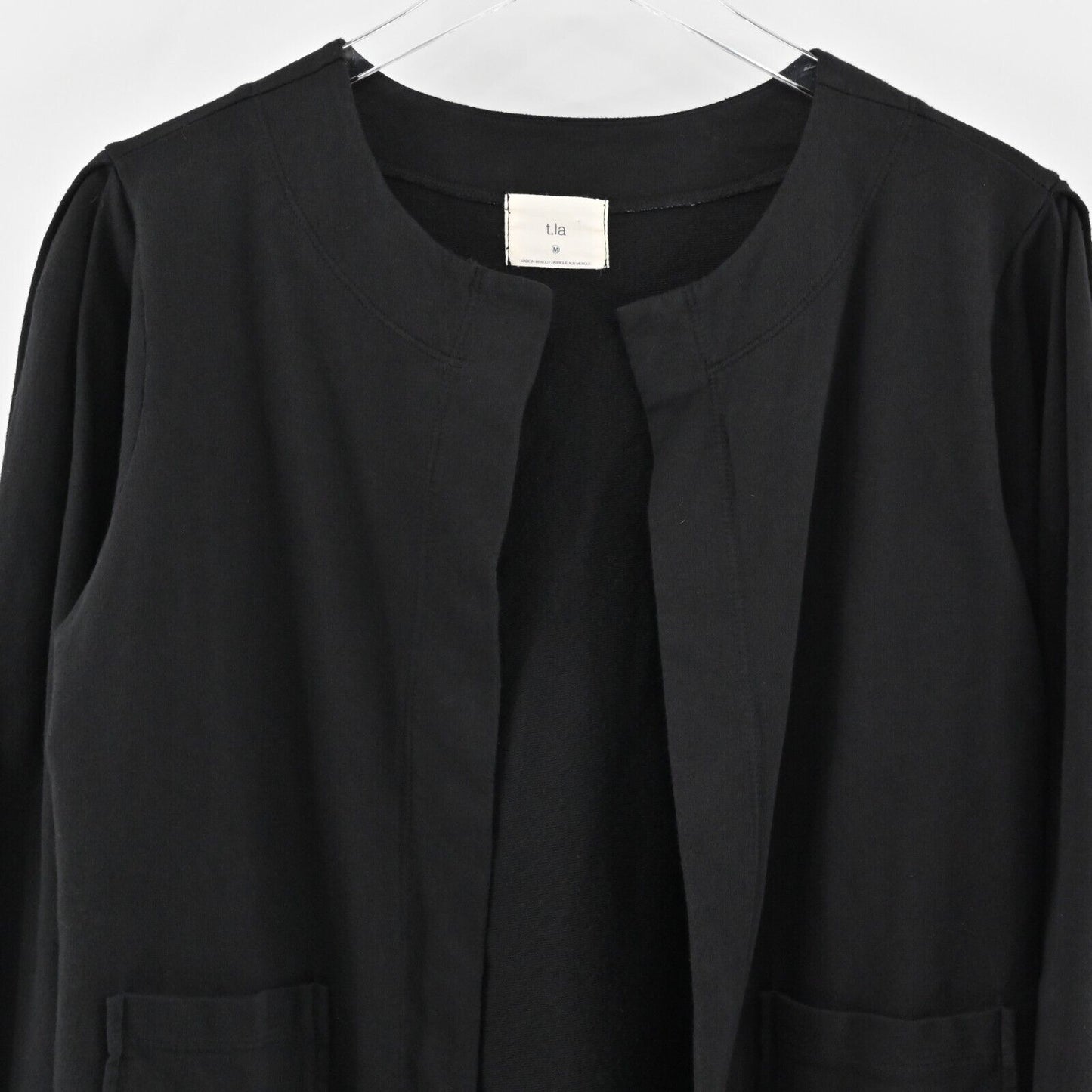 ANTHROPOLOGIE Cardigan Womens Size M T.La Solid Black Open Front Patch Pocket
