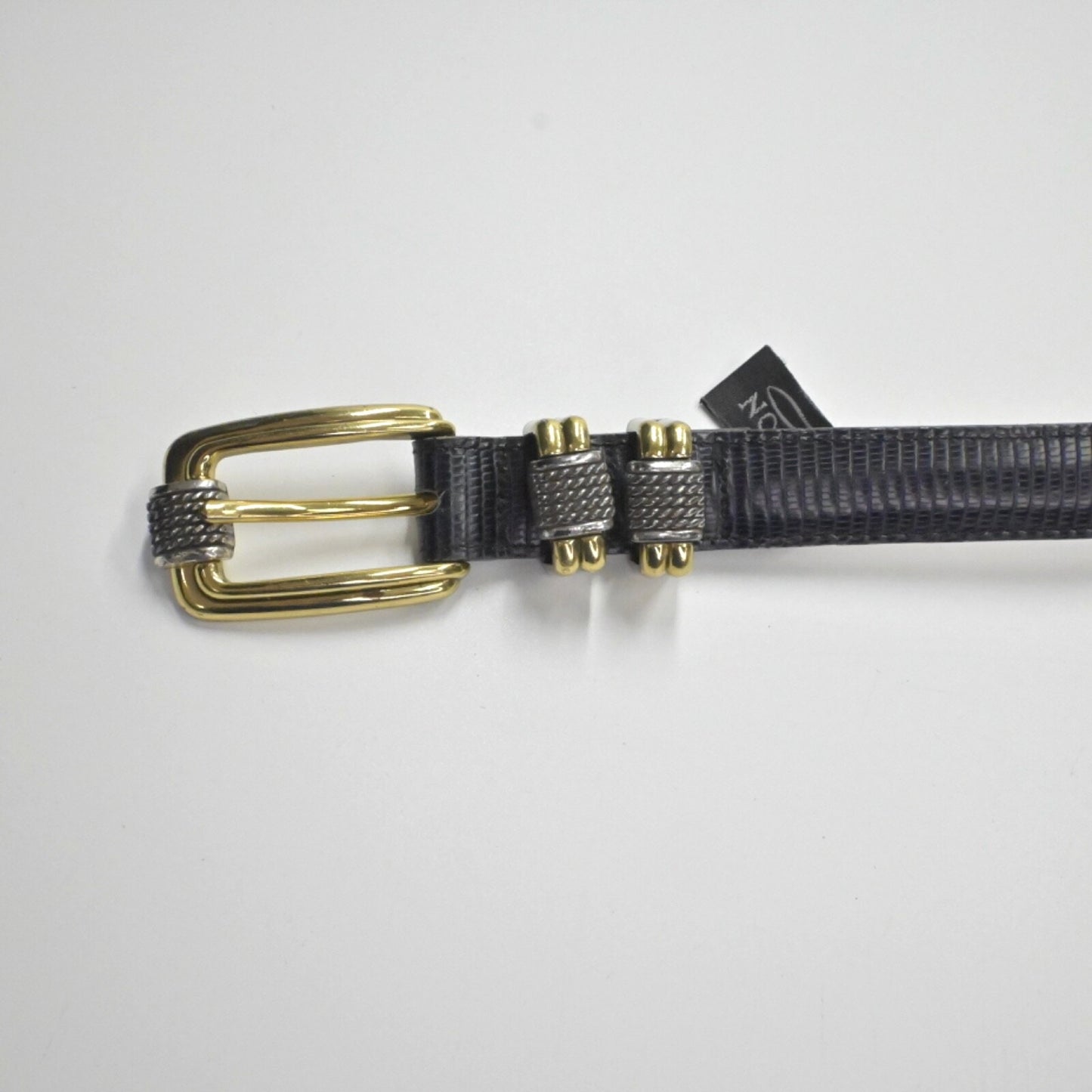 Vtg BRIGHTON Womens Croc Embossed Leather Belt Size M/30 Black Mix Metal Buckle