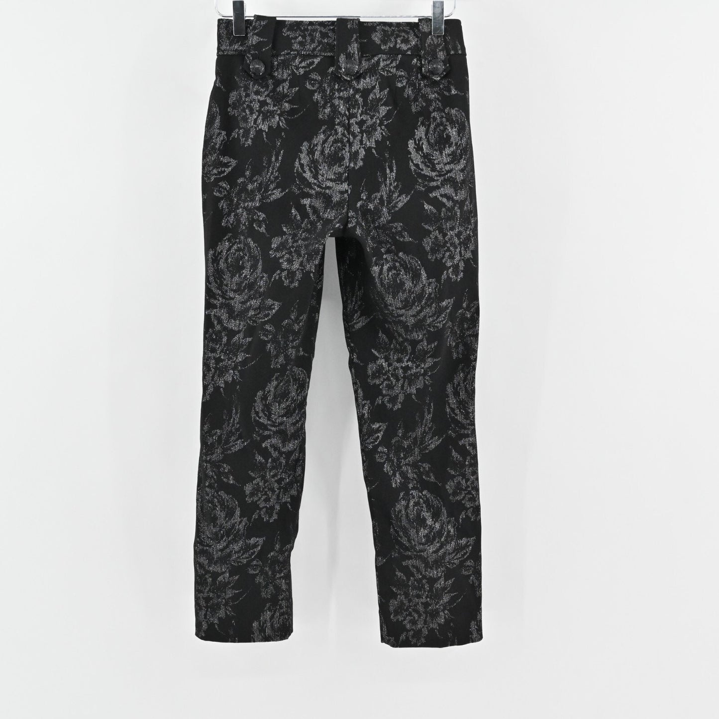 WHBM Brocade Floral Pants Womens 4 Jacquard Floral Tuxedo Silver Button Metallic
