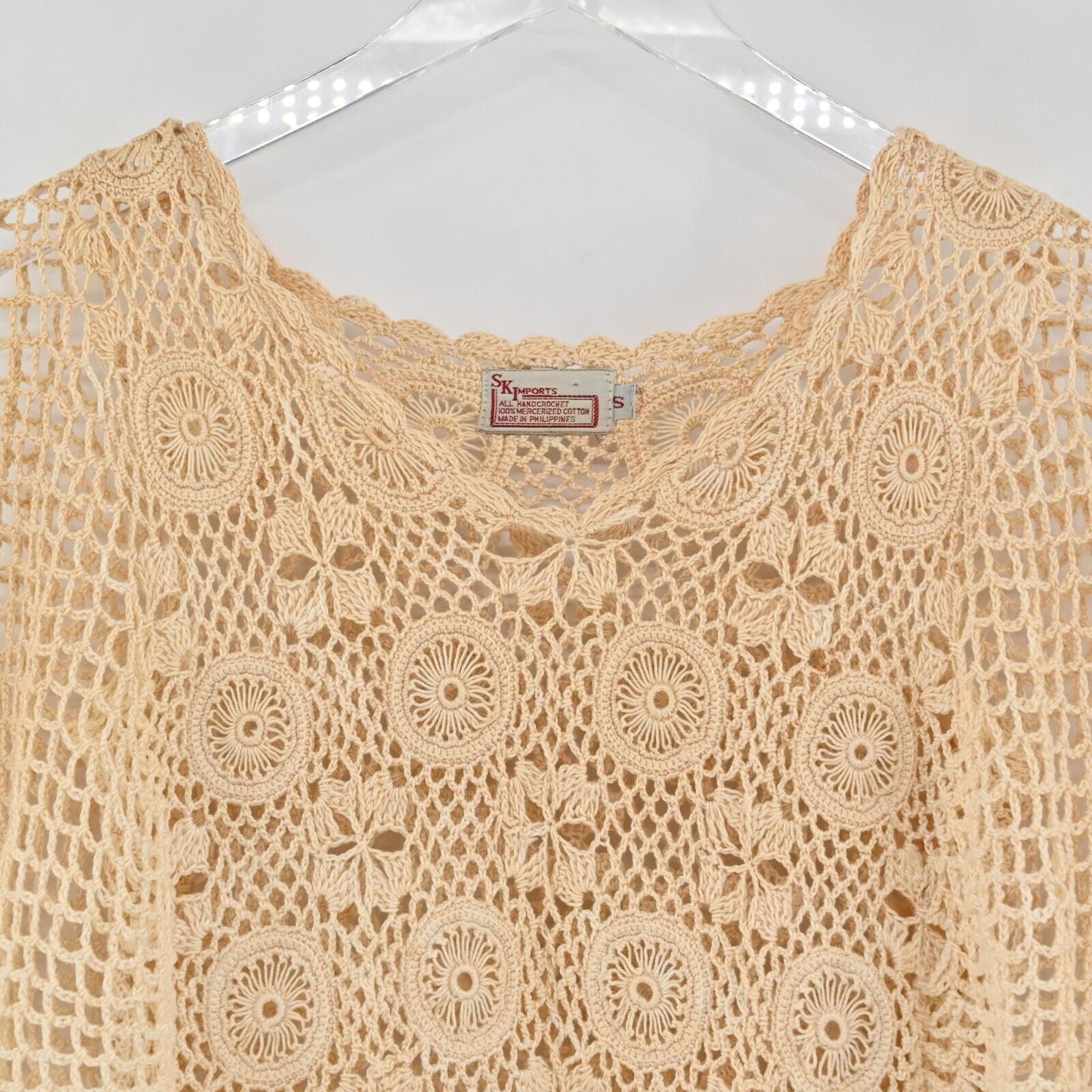 Vtg SK IMPORTS Crochet Top Womens Sz S Handmade Knit Boho Flutter Festival Fairy