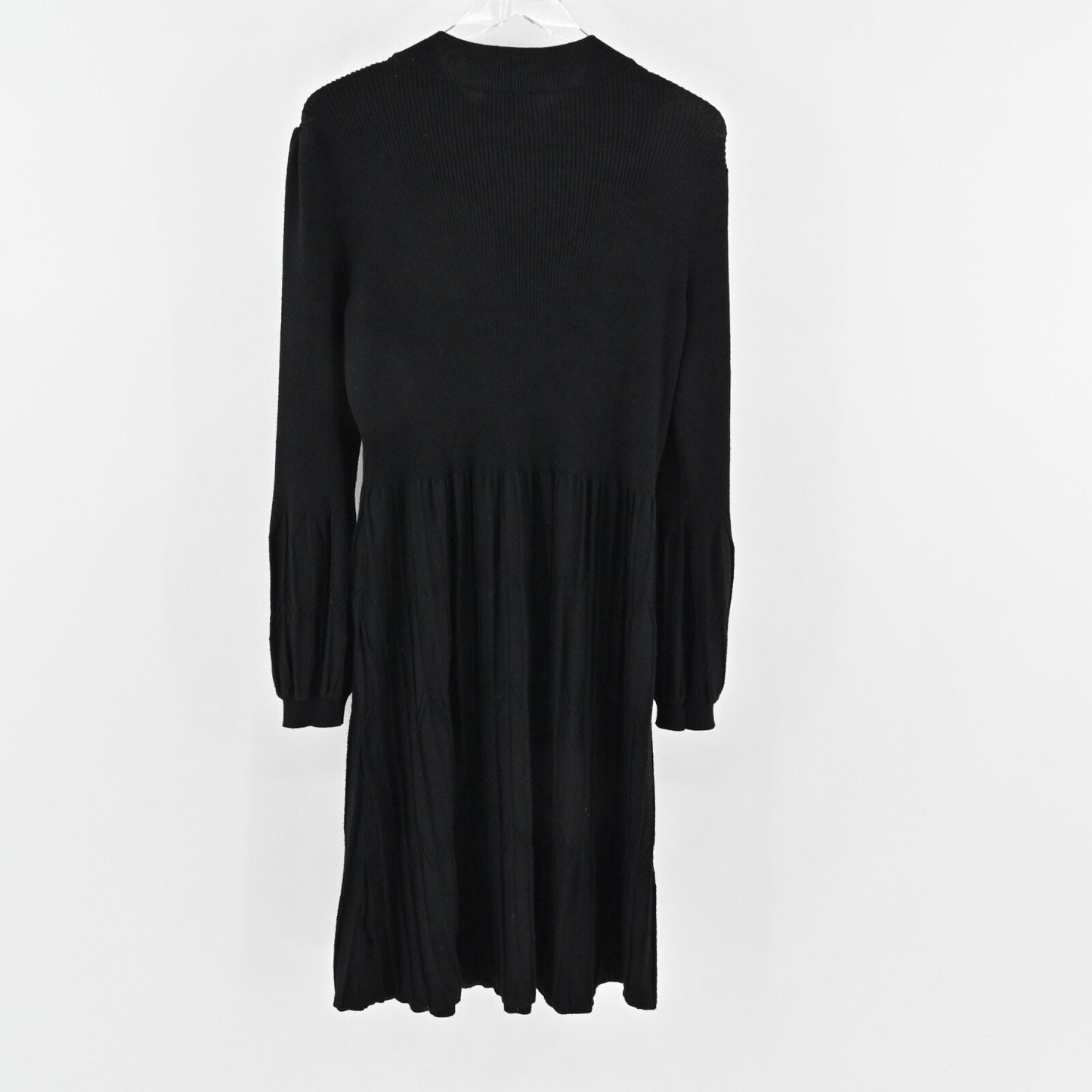 DRAPER JAMES Sweater Dress Sz XL Black Pleated Mock Neck Puff Sleeve Retro RSVP