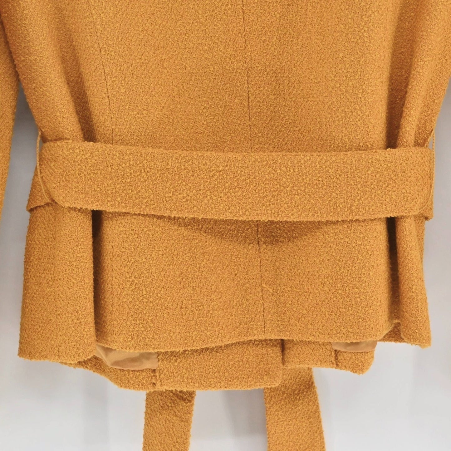 JONES NY Womens Tweed Wool Jacket Size 4 Petite Gold Yellow Belted Button Retro