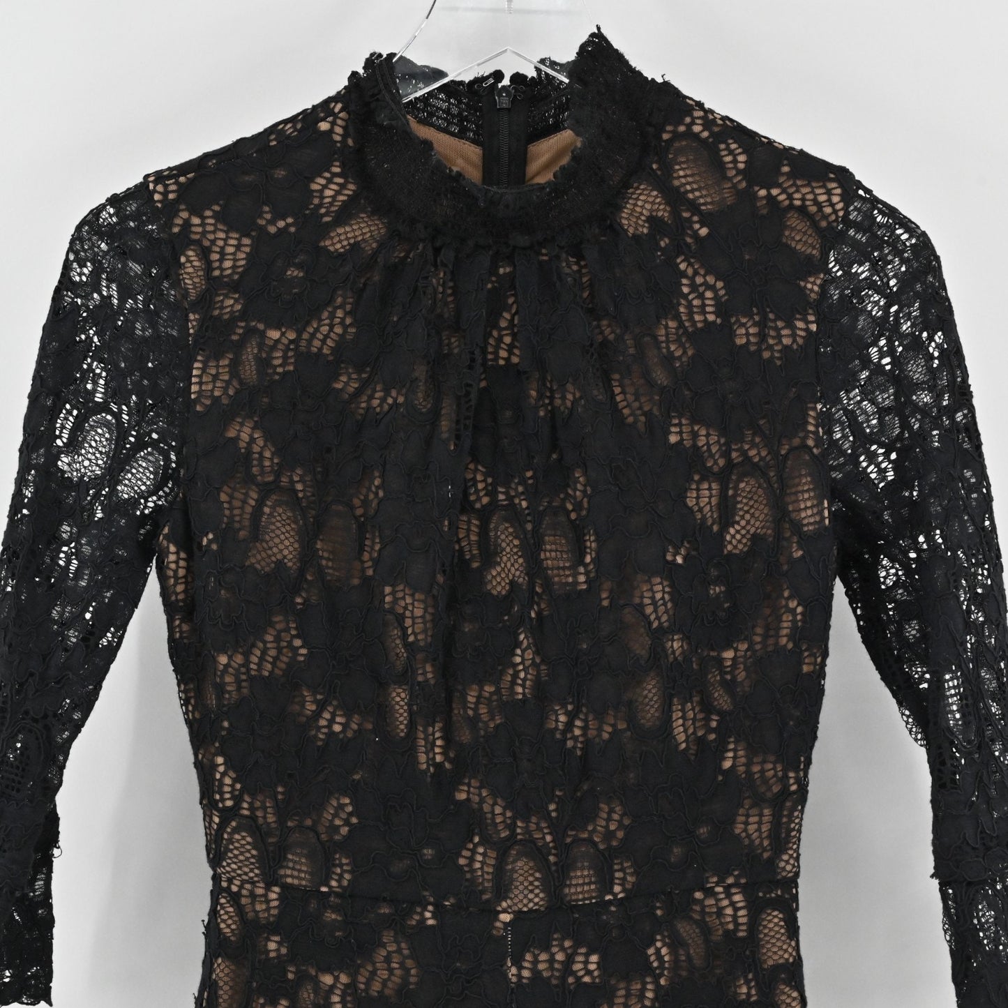 ALEXIS Womens Jing Black Lace Pattern Romper Size XS Mock Neck 3/4 Sleeve Chic