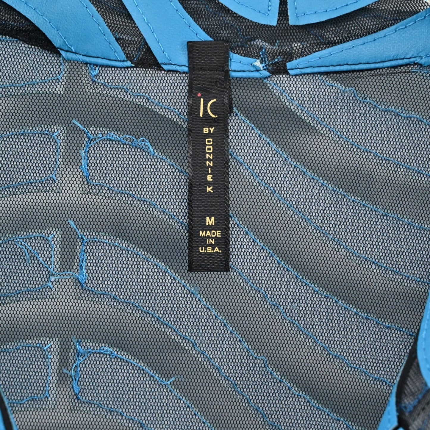 IC by CONNIE K Textured Jacket Womens Size M Blue Black Mesh Wavy Stripe Retro