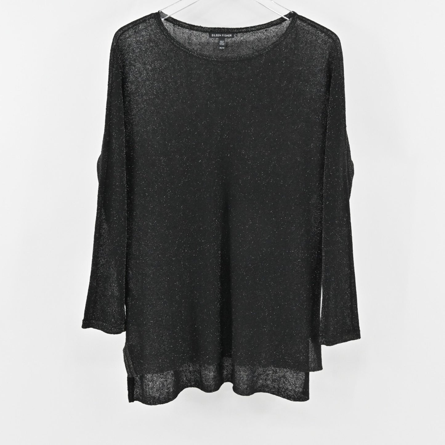 EILEEN FISHER Top Womens Size XS Black Linen Blend Bateau Neck Sparkle Tunic