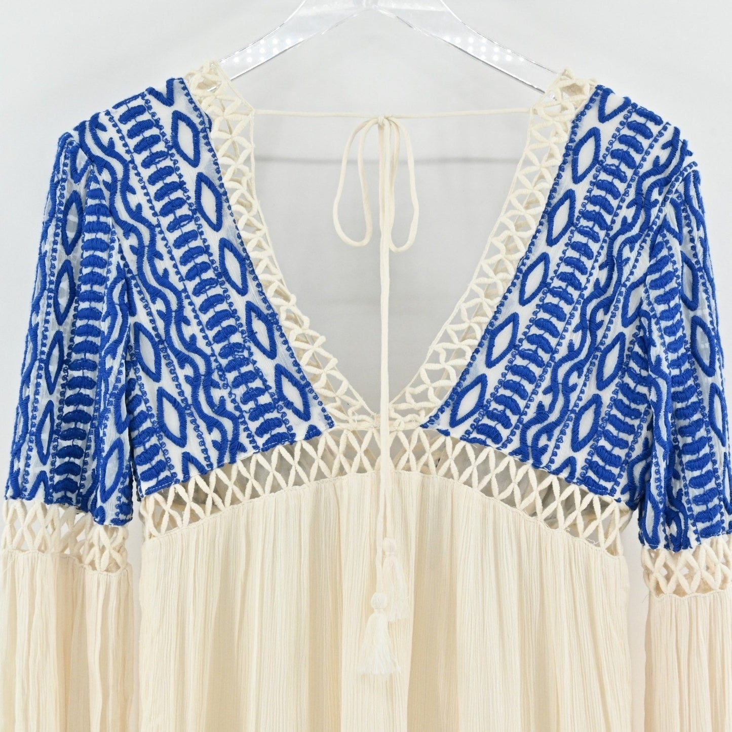 Free People Dusk Till Dawn Dress Sz 2 Blue Embroidered Bohemian Festival Tiered