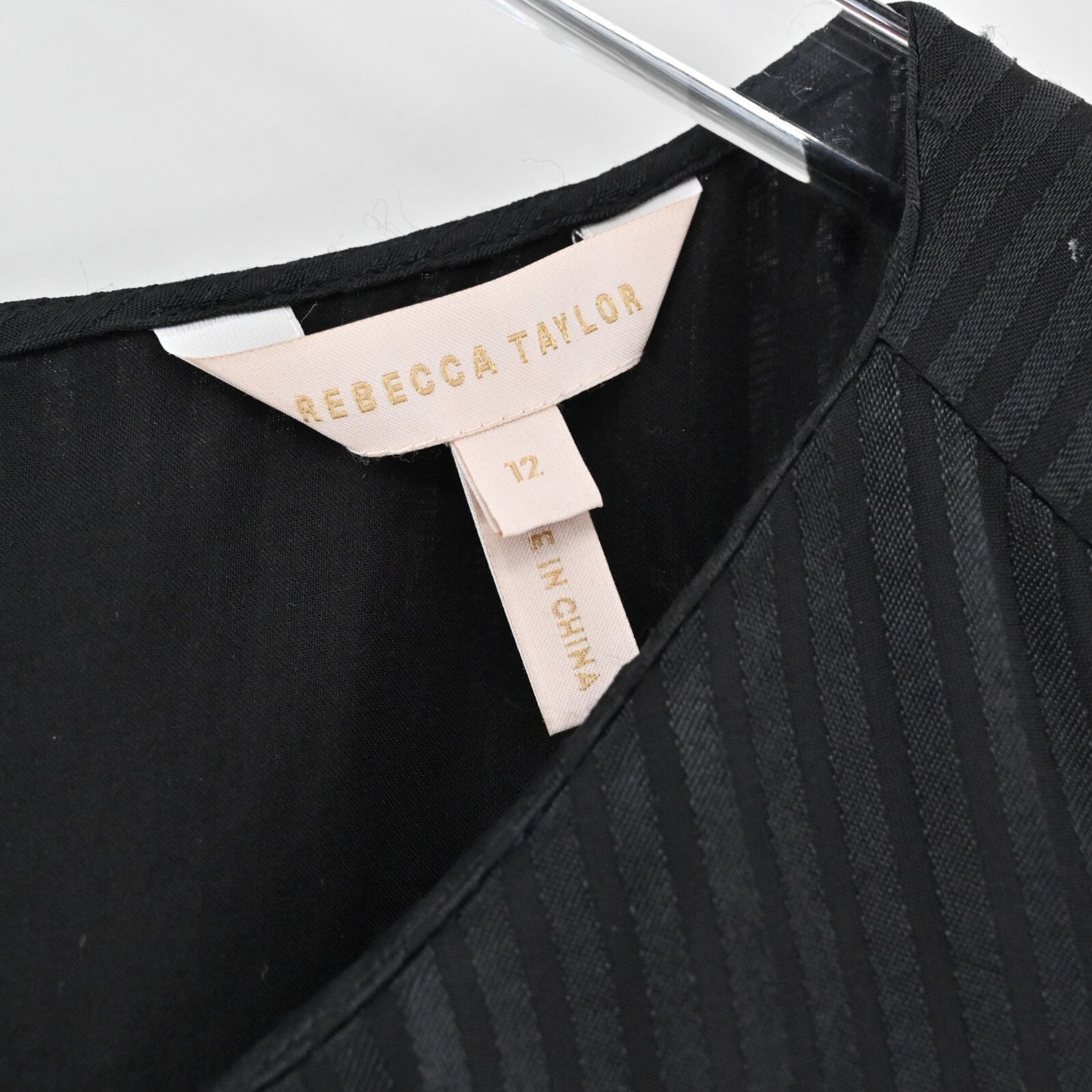REBECCA TAYLOR Shadow Stripe Dress Sz 12 Black Long Sleeve Classic Minimalist