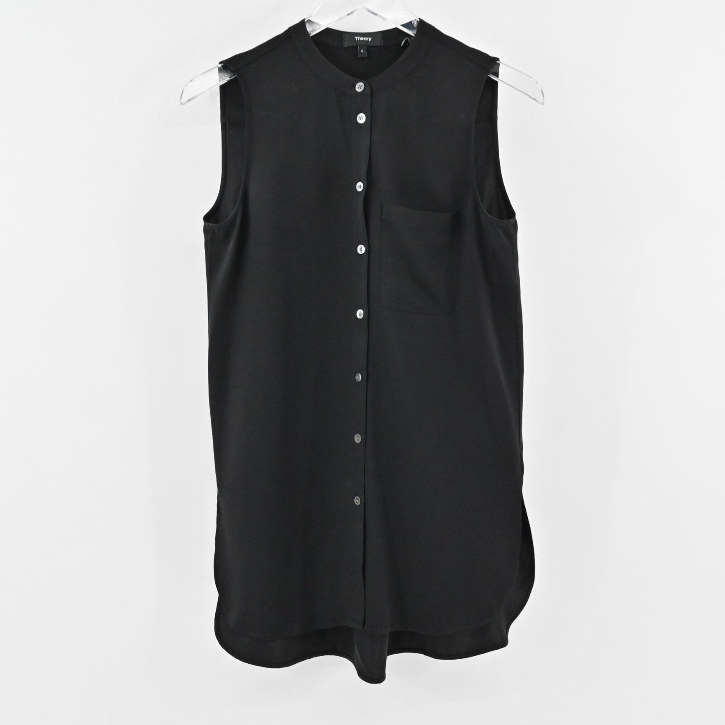 THEORY Top Womens Size S Hinzin Modern Black Sleeveless Silk Georgette Shirt
