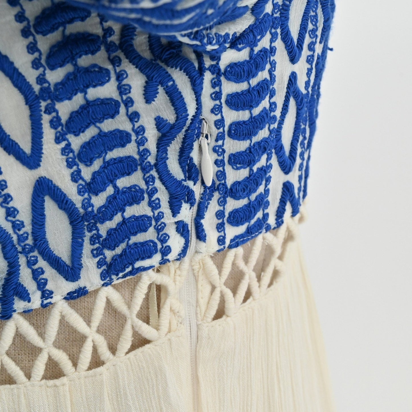 Free People Dusk Till Dawn Dress Sz 2 Blue Embroidered Bohemian Festival Tiered