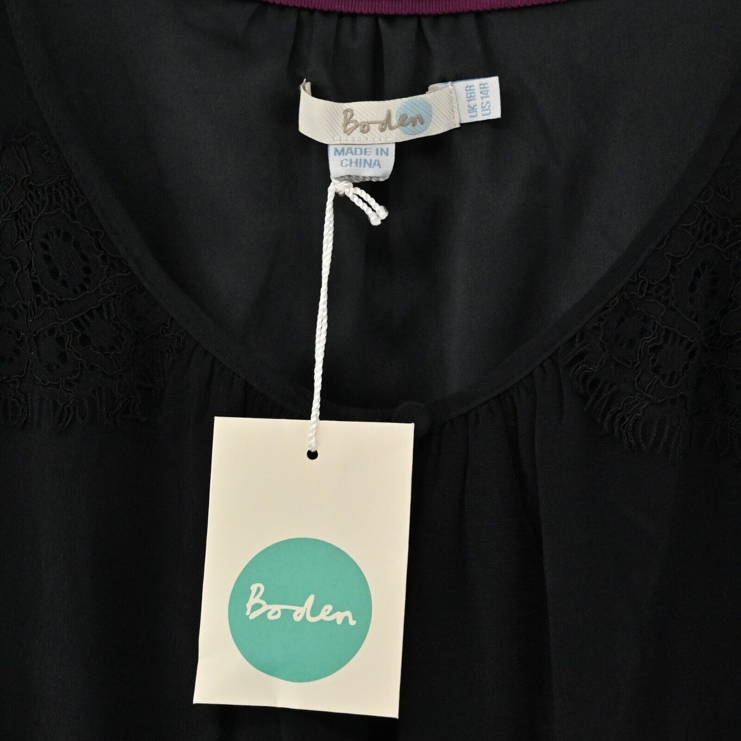 BODEN Dress Womens Size 14R Sasha Black Keyhole Loose Fit Swing Long Sleeve NEW