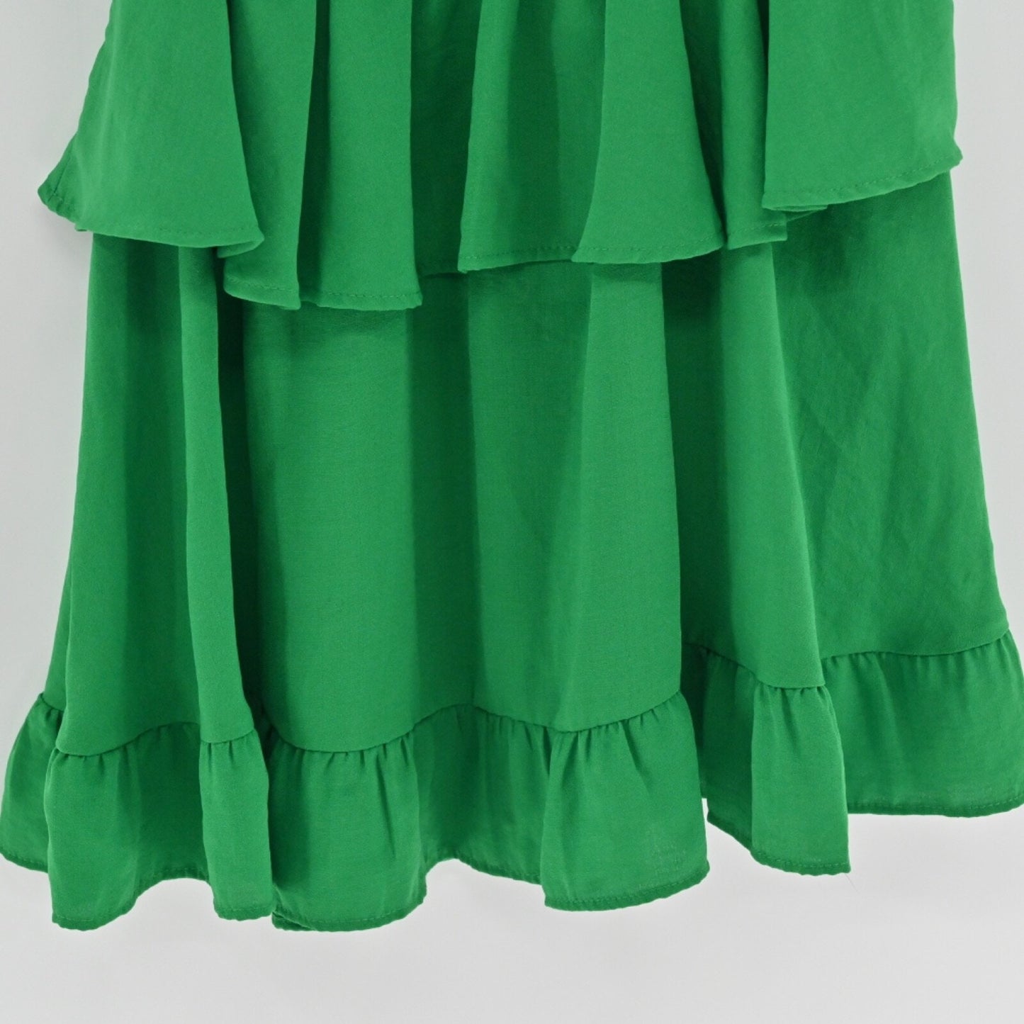 ZARA Womens Green One Shoulder Dress Size L Mini Tiered Ruffle Boho Preppy Beach