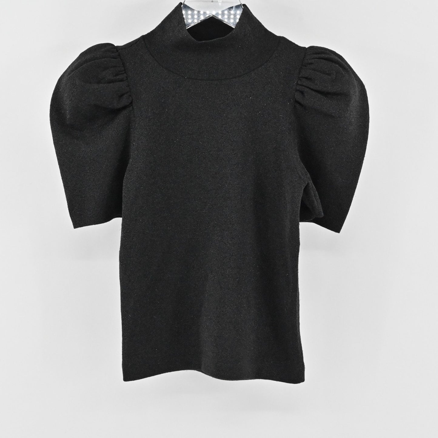 Alice Olivia Womens Black Issa Puff Sleeve Fitted Top Size XS Metallic Wool Chic