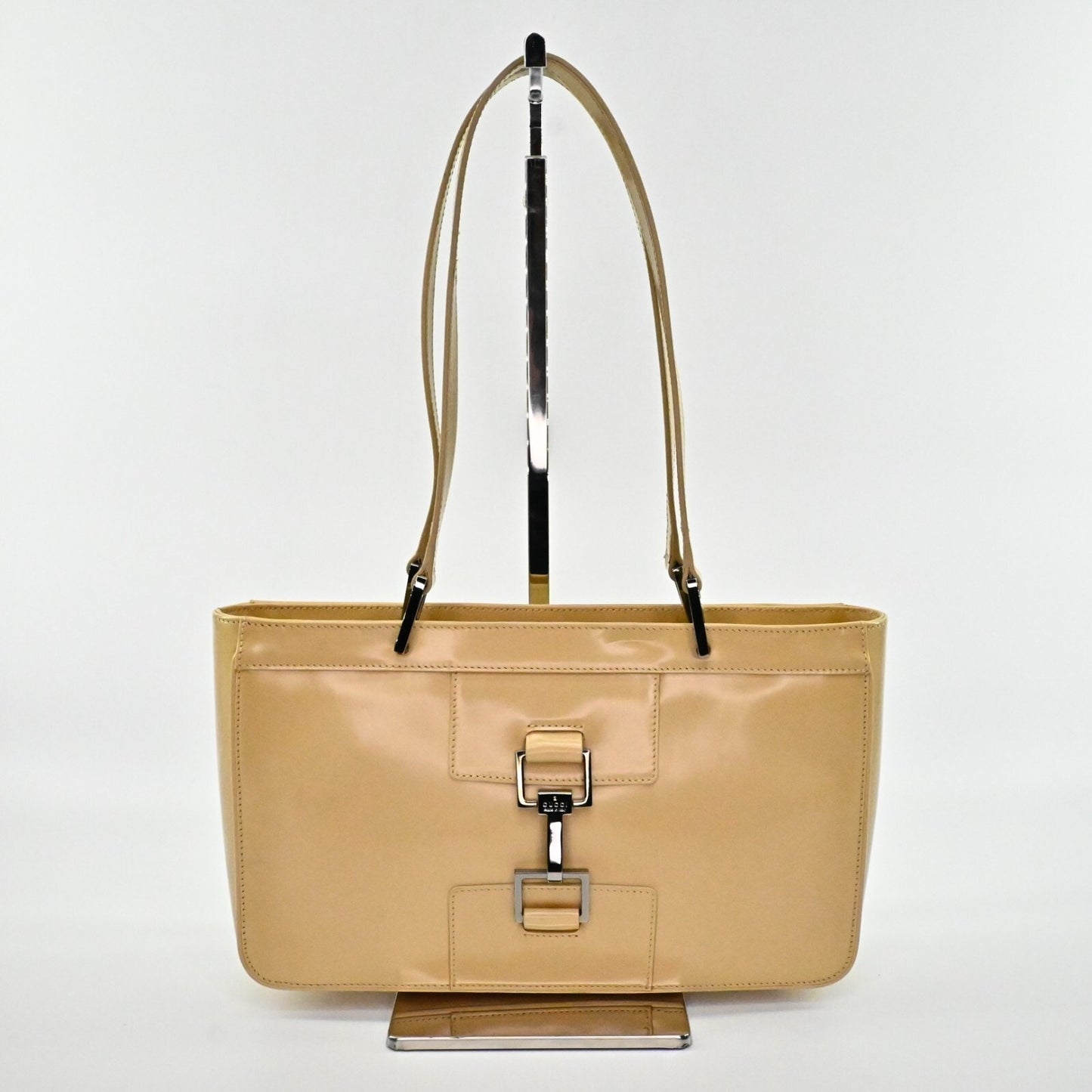 GUCCI Bag Jackie Beige Patent Leather Double Handle Classic Shoulder Tote Bag