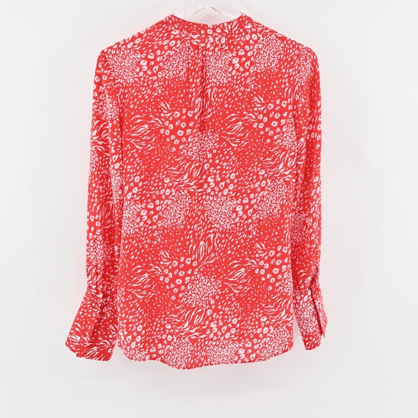 JOIE Top Womens Size L Tariana Viscose Leopard Print Blouse Cherry Red White