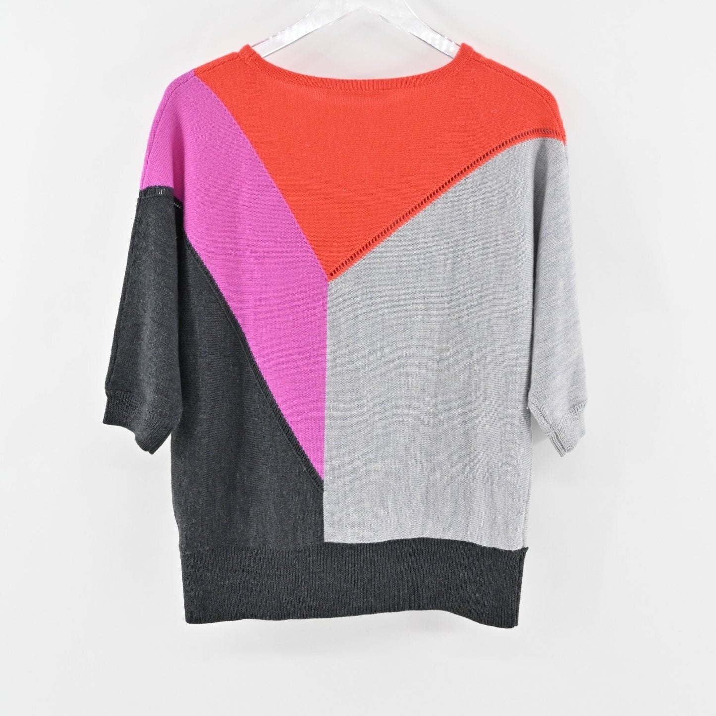 TRINA TURK Sweater Womens Sz S Merino Wool Color Block Dolman Sleeve Knit Retro