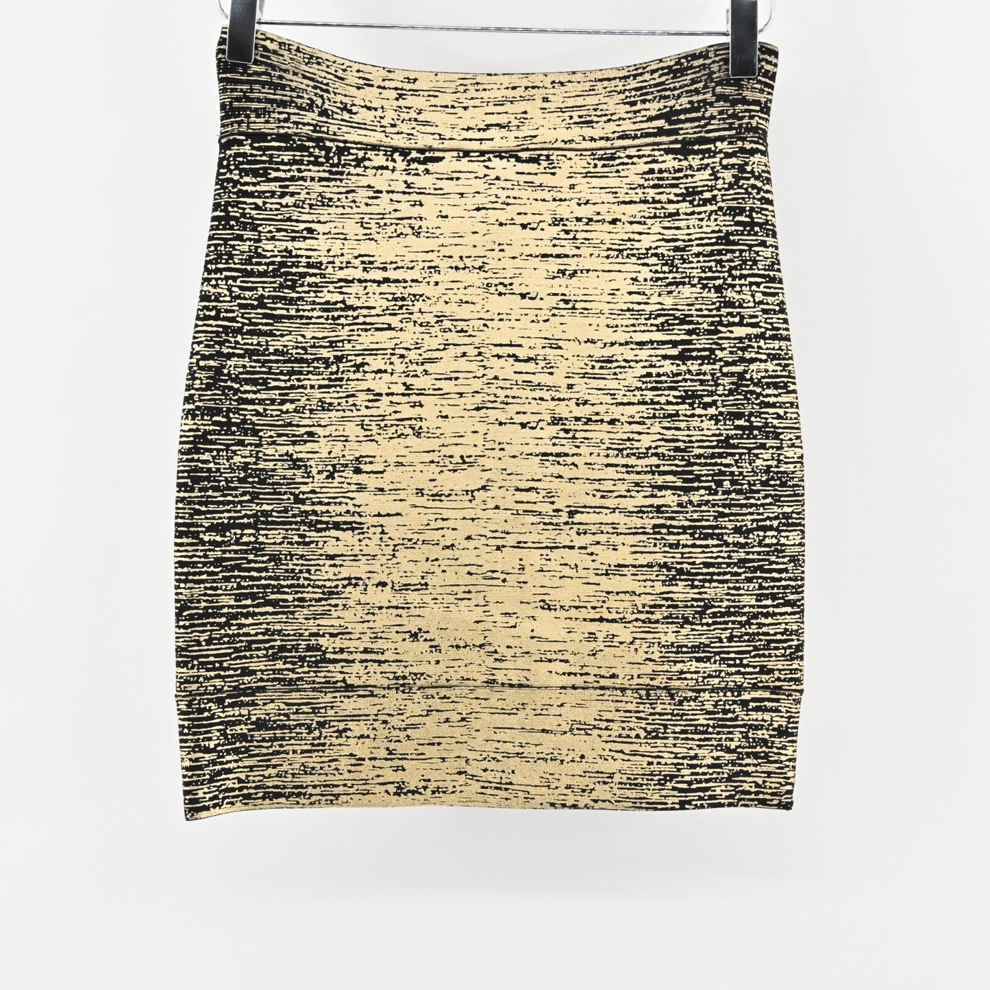 BCBG MAXAZRIA Skirt Size M Silvie Bandage Metallic Foil Print Gold Black Combo