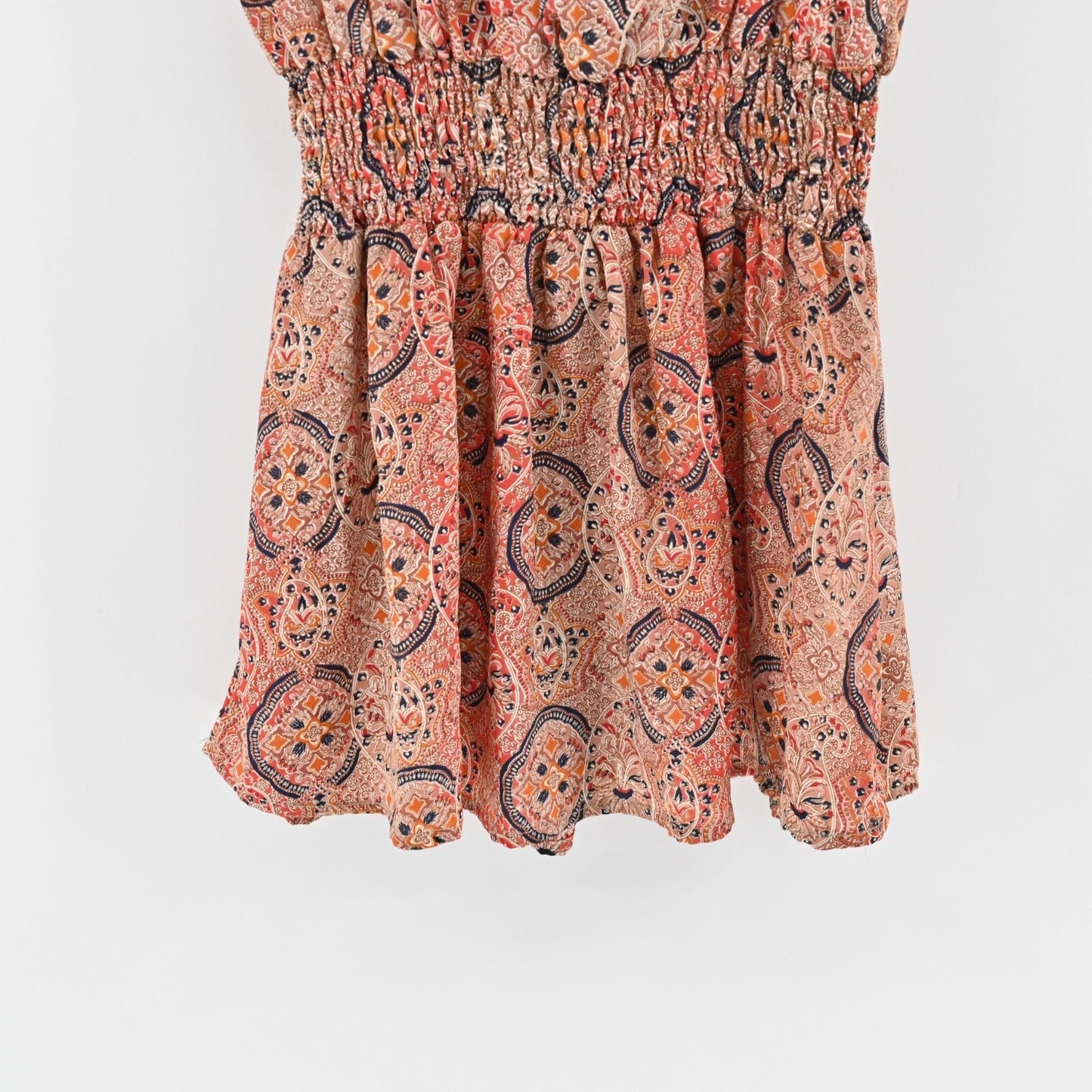 PERRY WALKER Dress Size XL Smocked Tie Front Paisley Print Tunic Mini Boho Retro
