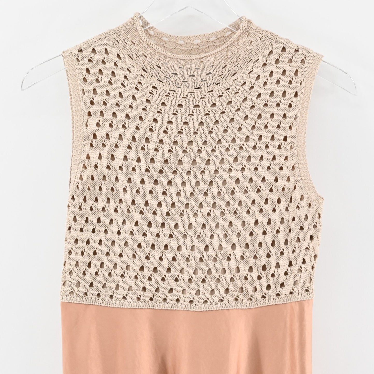 ANTHROPOLOGIE Maxi Dress Size XS Crochet Satin Mare Mare Mock Neck Sleeveless