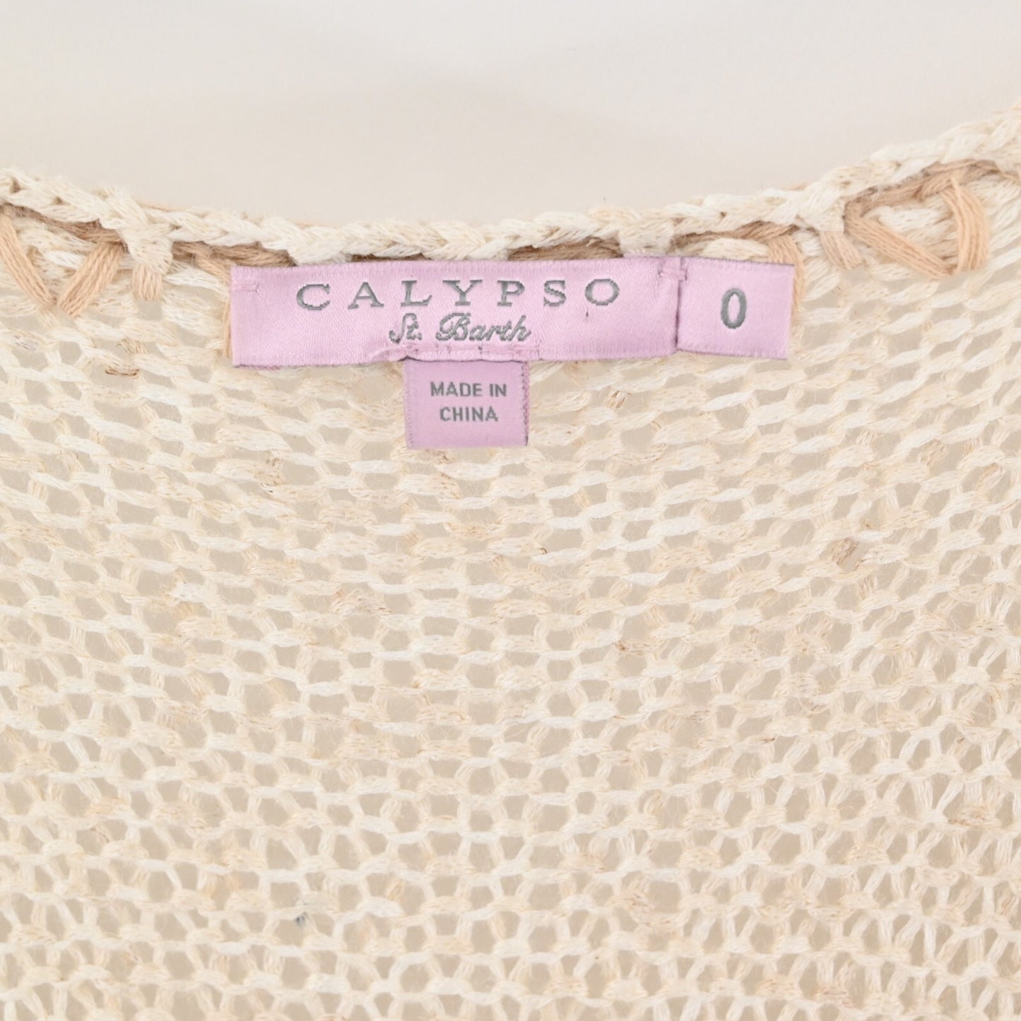 CALYPSO St Barth Cardigan Sweater Womens Size 0 Beige Knit Fringe Boho Festival