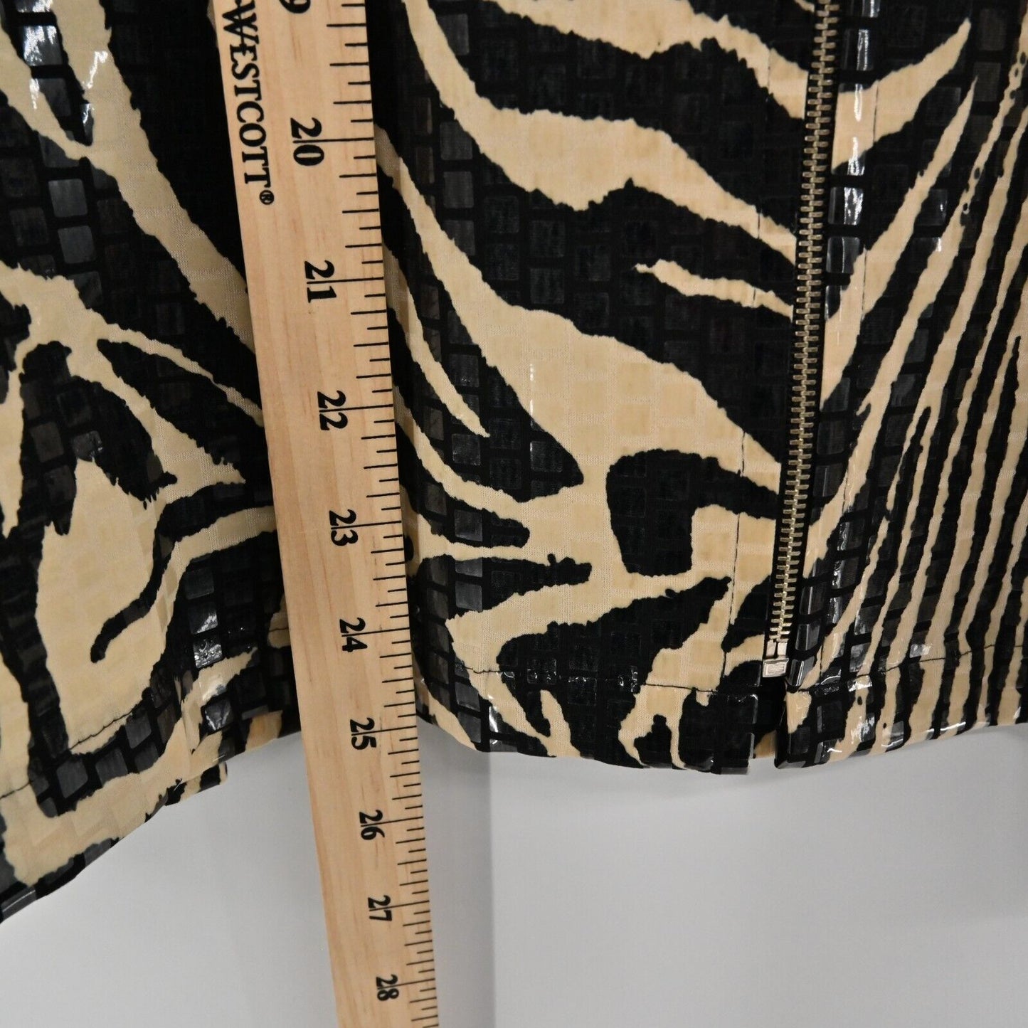 MISOOK Jacket Womens Size XL Exclusively Zebra Print Shiny Long Sleeve Zip Up