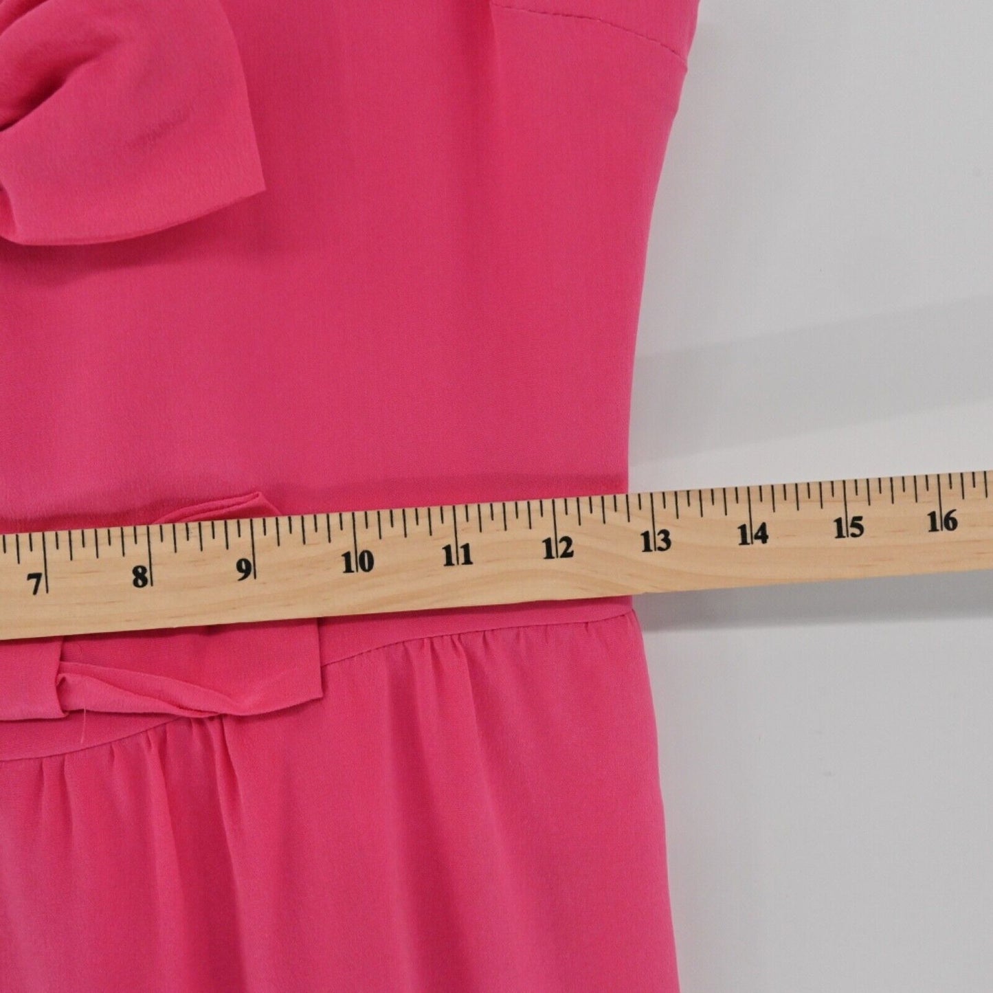 Vtg SARA BERMAN Dress Womens Sz S Hot Pink Bow 100% Silk Square Neck Sheath 90s
