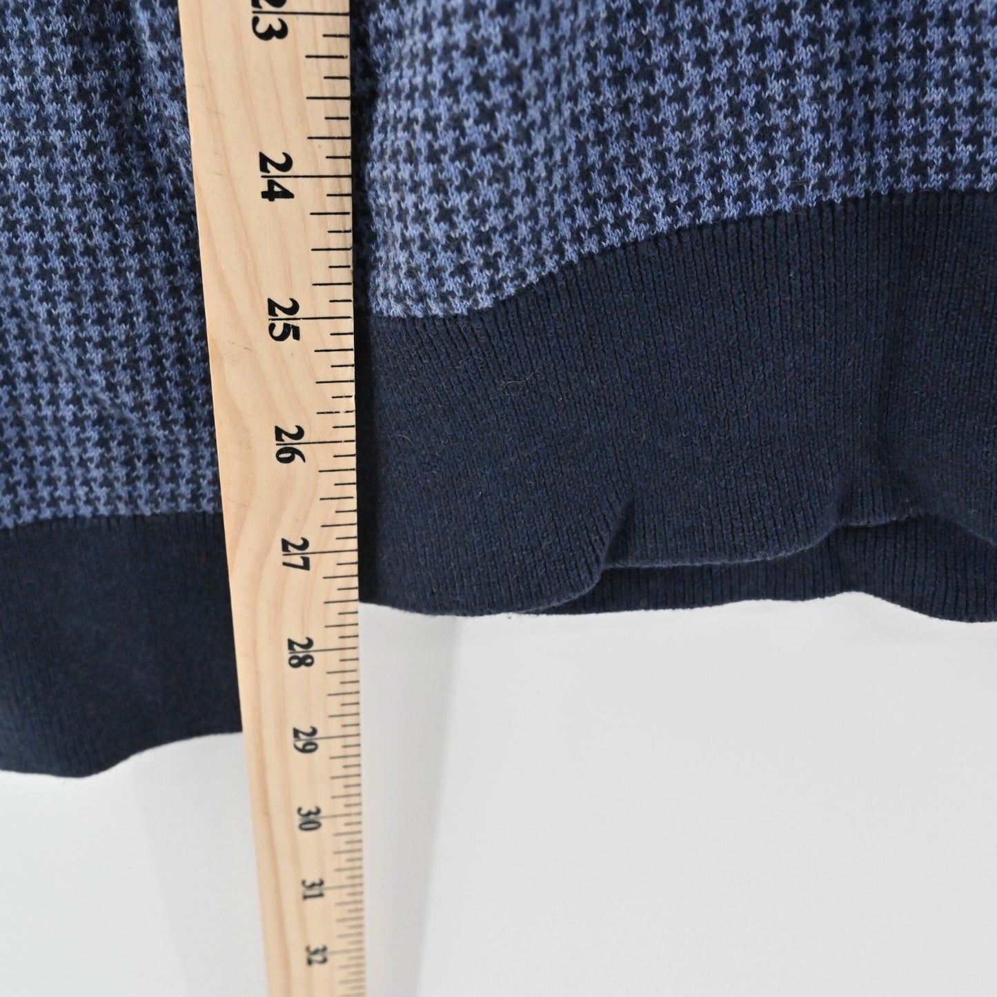 BROOKS BROTHERS Mens Cashmere Sweater Sz L Blue Houndstooth Cotton 1/4 Zip Mock