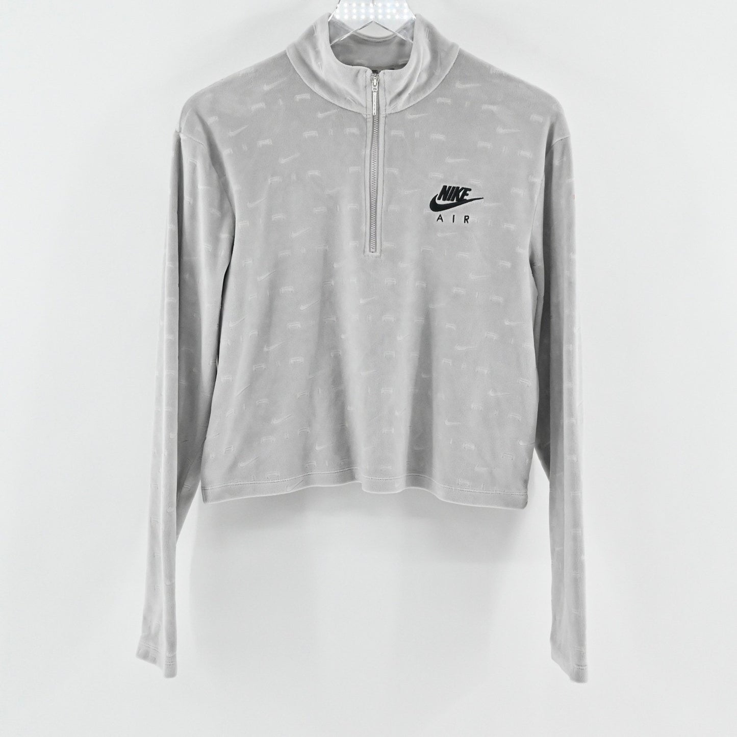 Nike Womens Gray Velour Crop Sweatshirt Size XL Quarter Zip Pullover Long Sleeve