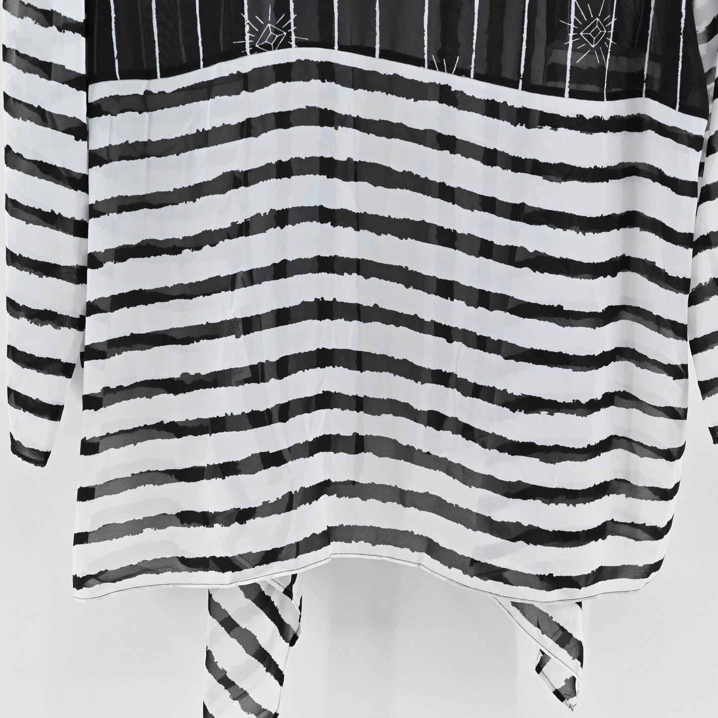 Zandra Rhodes Striped Sheer Duster Cardigan Size S Black White Kimono Festival
