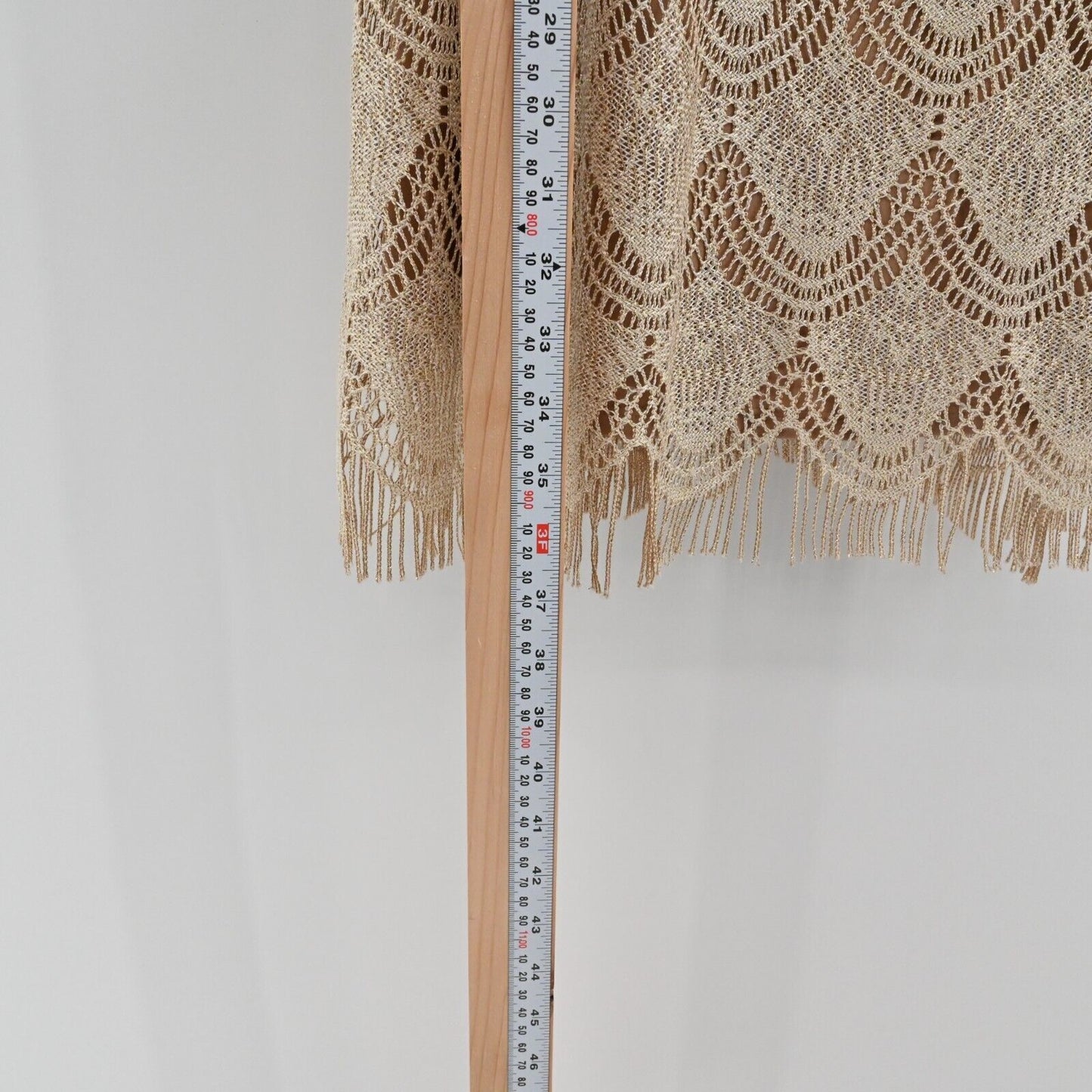 Vtg LAURA Dress Womens Size M Tan Gold Metallic Crochet Lace Fringe Halter Shift