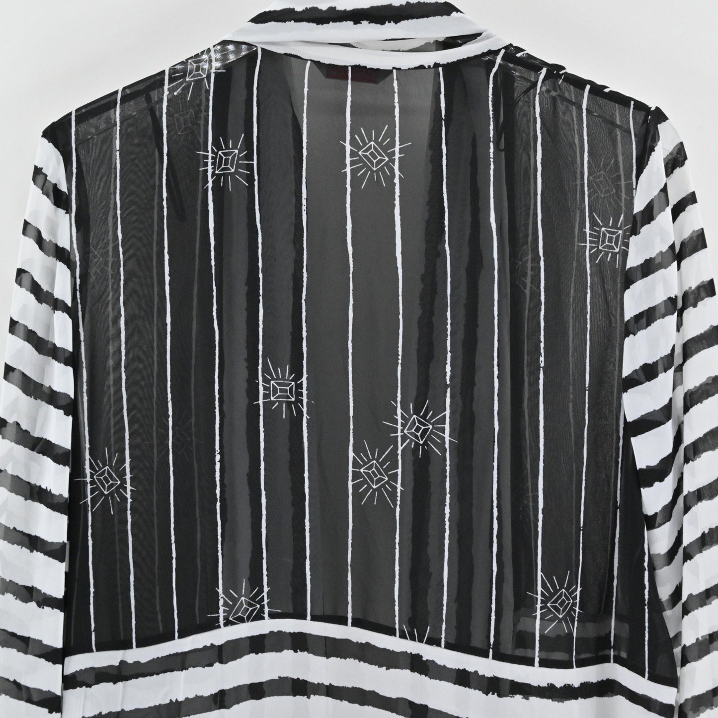 Zandra Rhodes Striped Sheer Duster Cardigan Size S Black White Kimono Festival