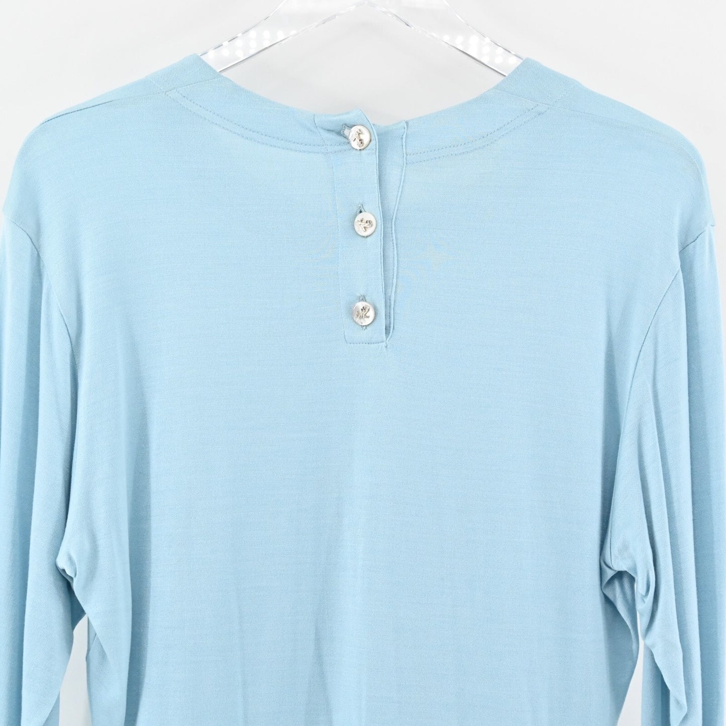 Vtg SALVATORE FERRAGAMO Top Womens Sz L Silk Blue Blouse Minimalist Quiet Luxury