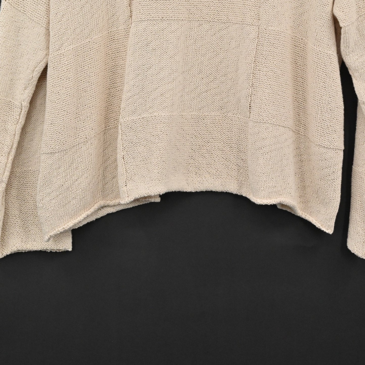 Free People Womens Checkered Knit Sweater Top Size S FP Beach Oversized Tan