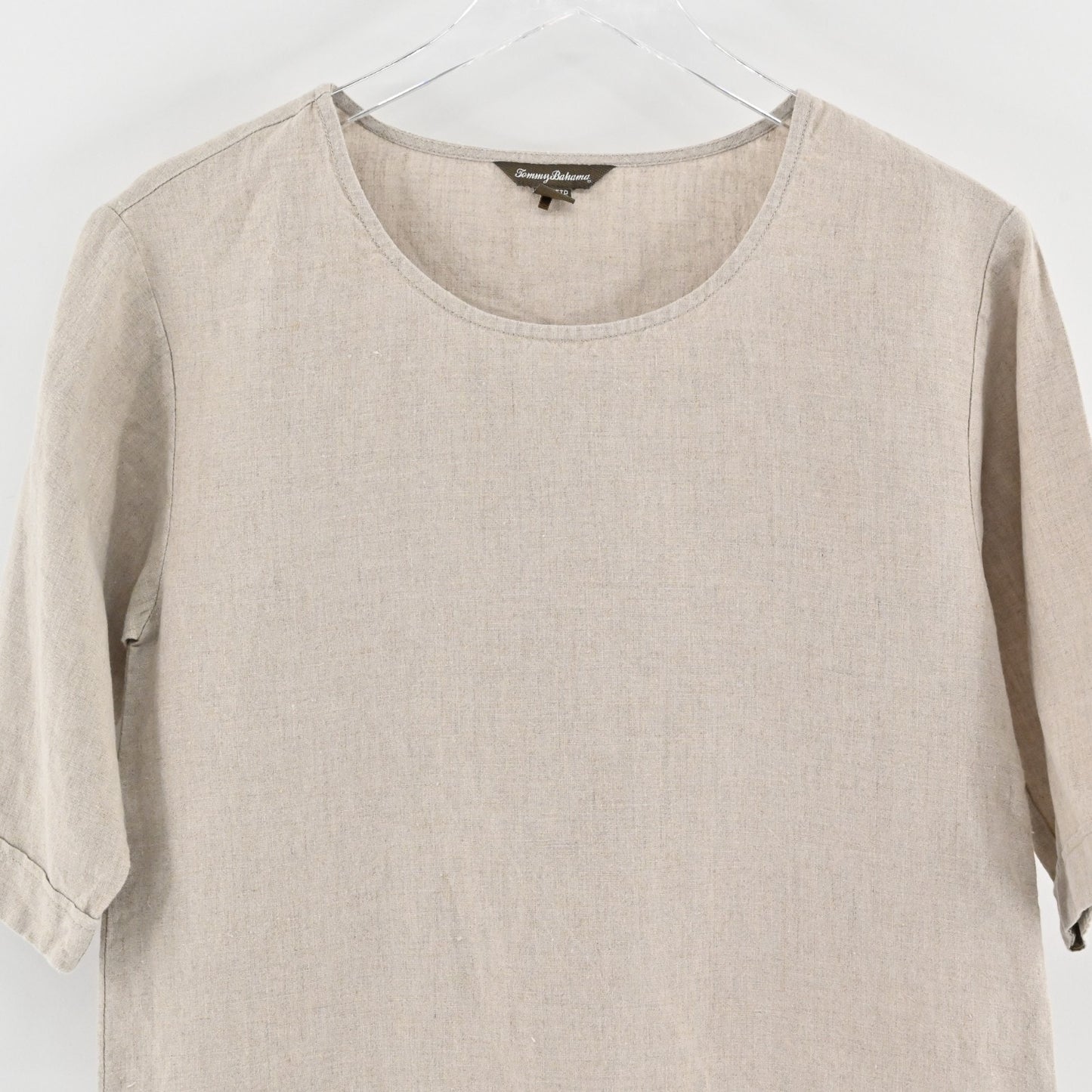 Tommy Bahama Womens Linen Top Size XXS Beige Lagenlook Neutral Short Sleeve Boho