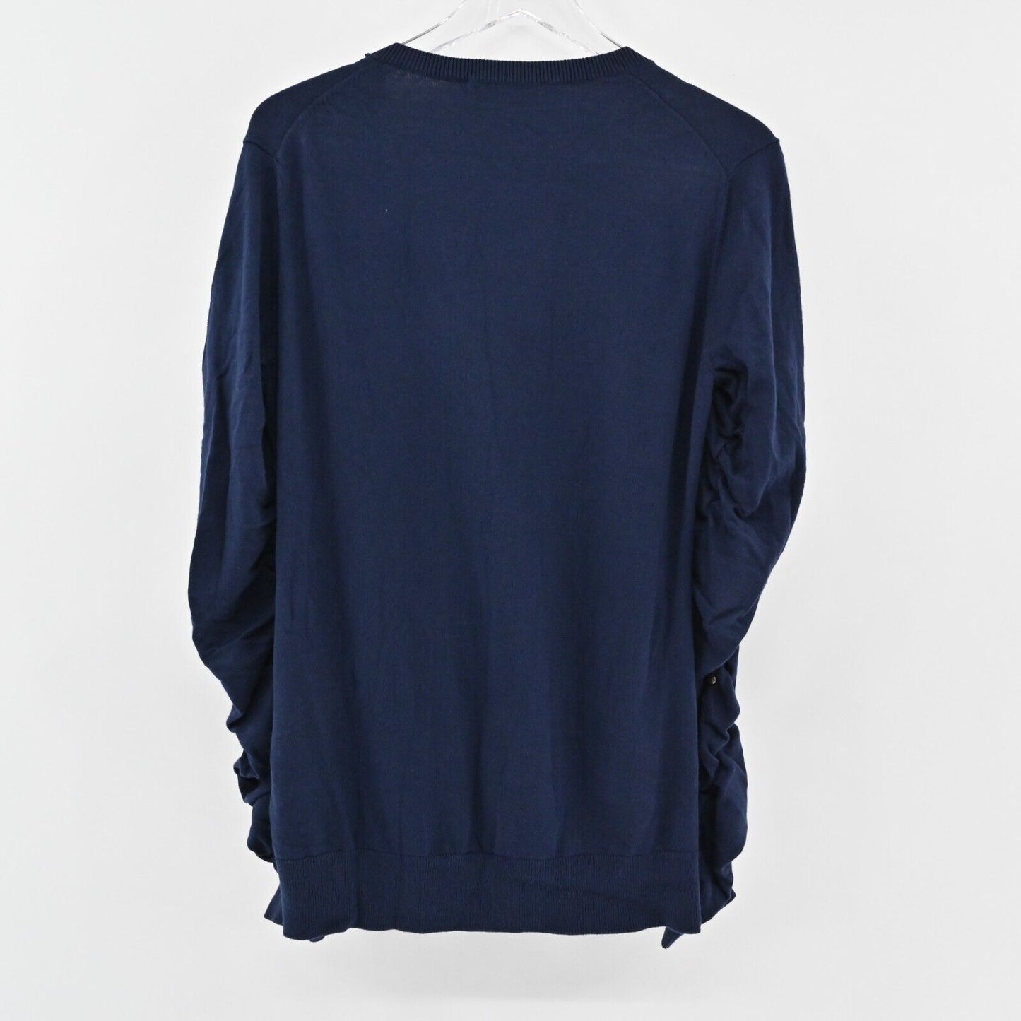 BOSTON PROPER Sweater Womens Size M Navy VNeck Ruched Studded Long Sleeve Knit