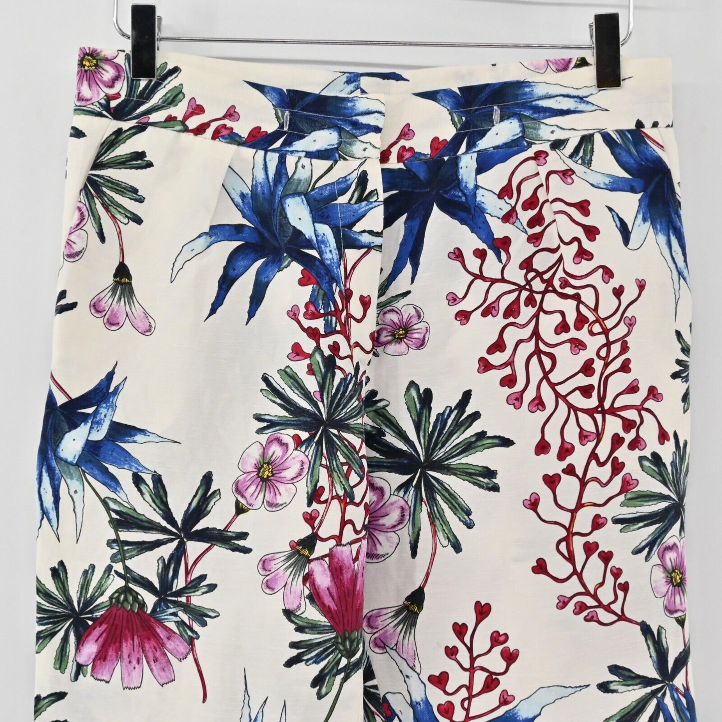 MAJE Pants Womens Sz S Paolo Floral Print Straight Leg Silk Linen Tropical FLAW