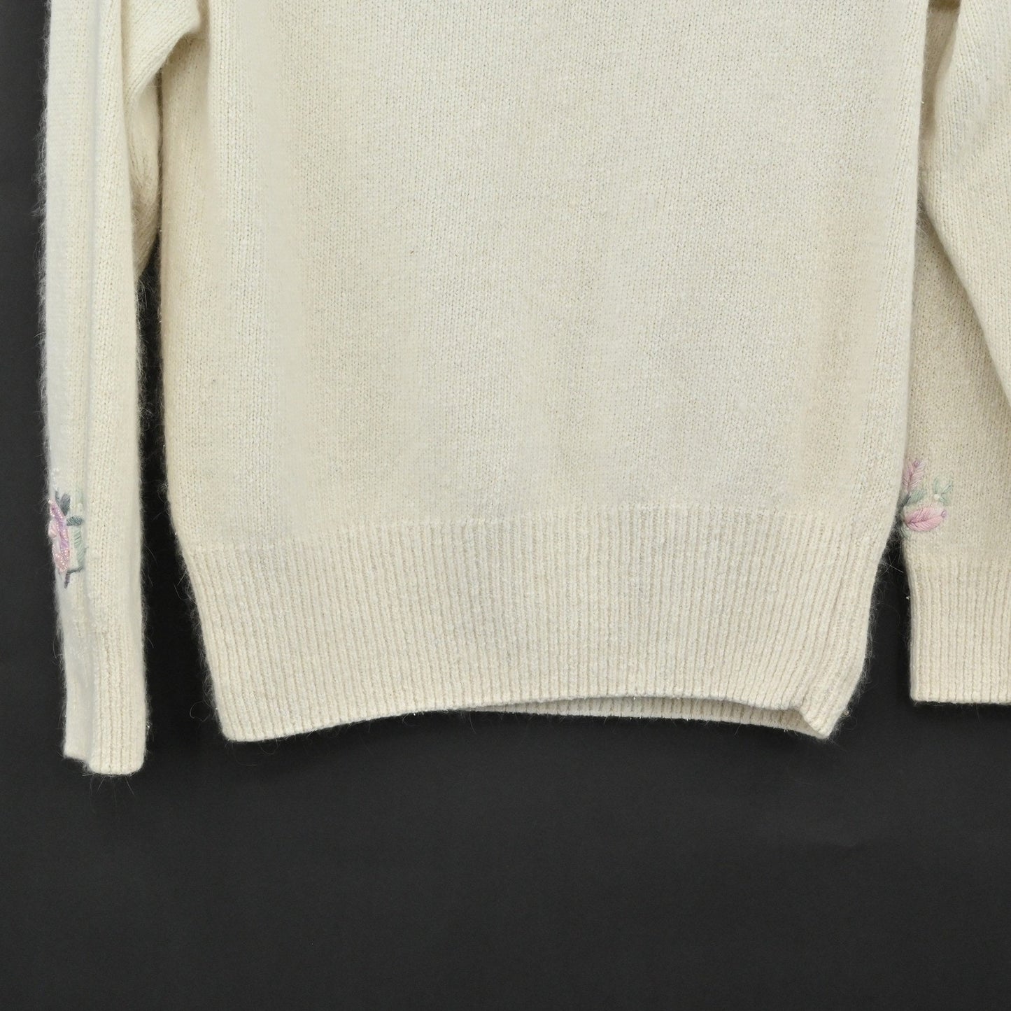 Vtg Granny Core Silk Angora Embroidered Sweater Size L Lambswool Floral Pearl