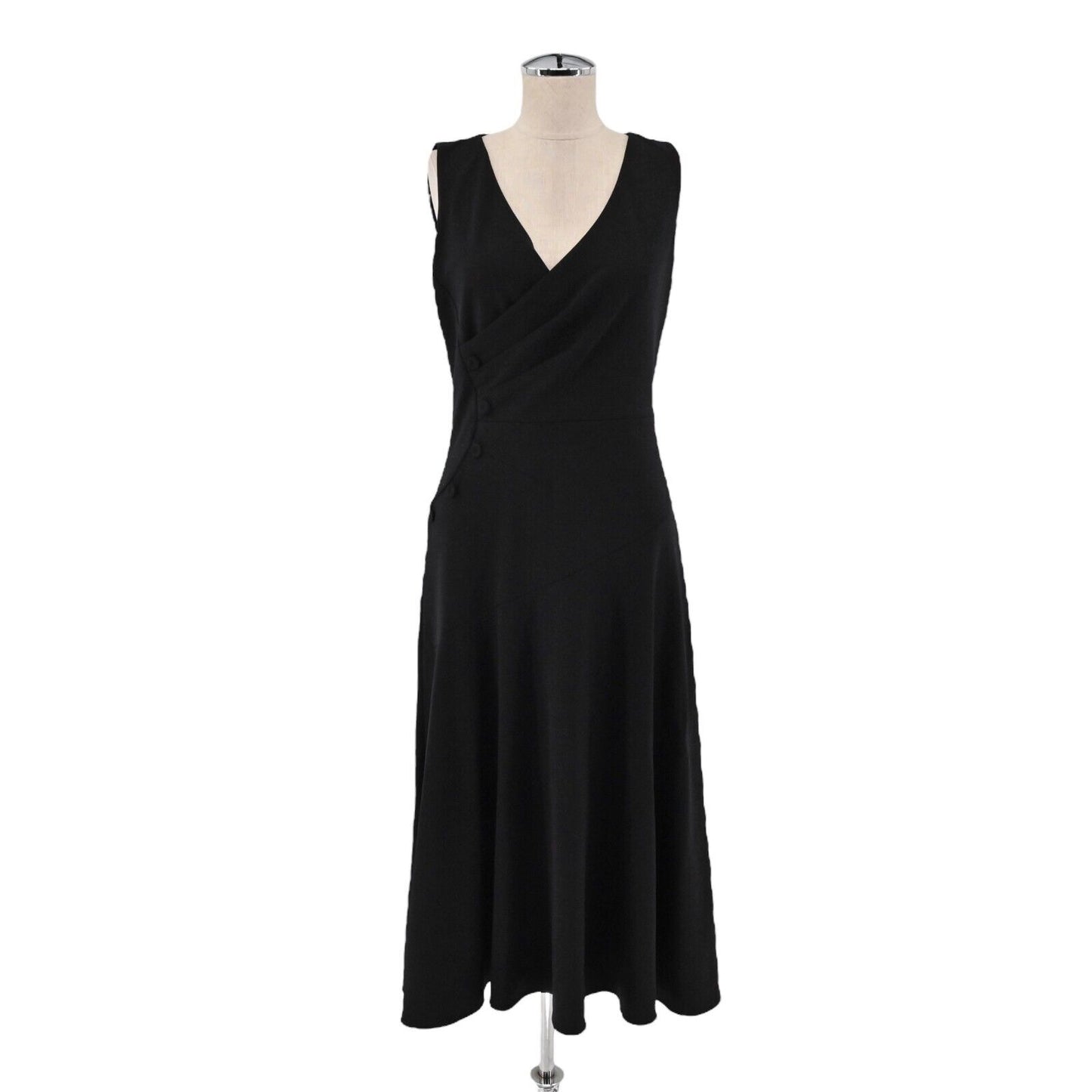 DKNY Dress Womens Size 4 Classic Black Sleeveless VNeck Knee Length Stretch NEW
