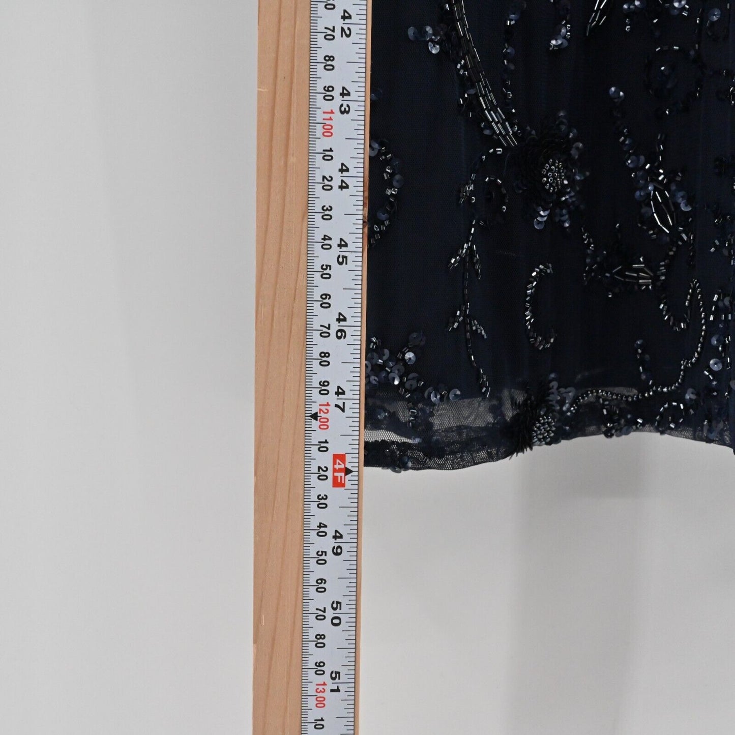 AIDAN MATTOX Dress Size 10 Beaded Sequin Navy Blue Gown Flutter Sleeve Glam FLAW